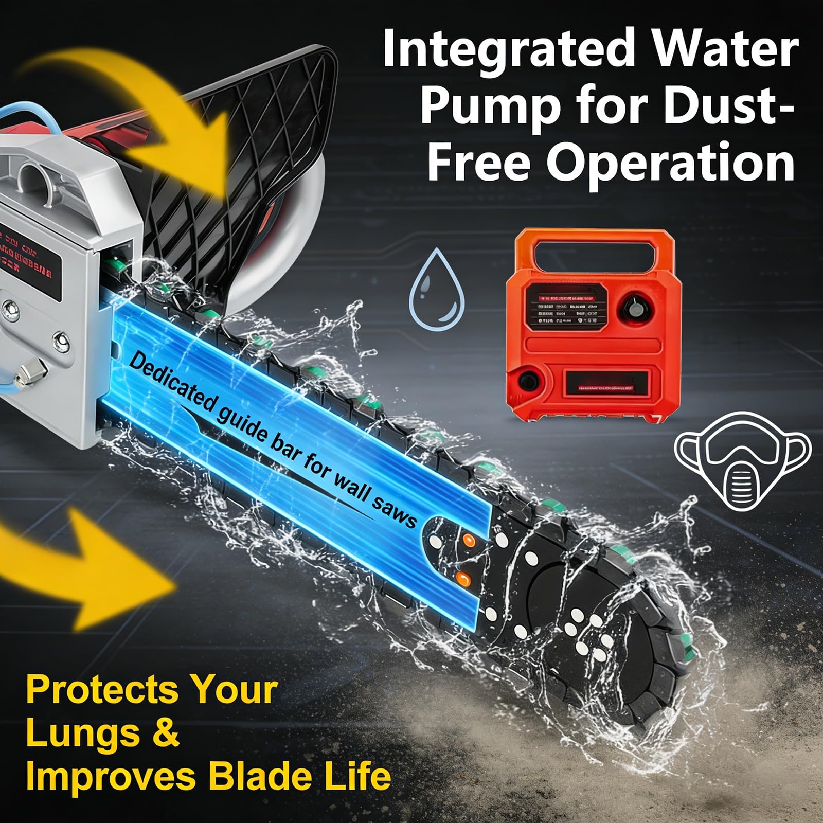 Sierra De Pared Hormigón Eléctrica 5800W/6500W Con Suministro De Agua, Sierra De Cadena Para Hormigón, Granito, Ladrillos, Mármol, Corte Preciso(48CM)