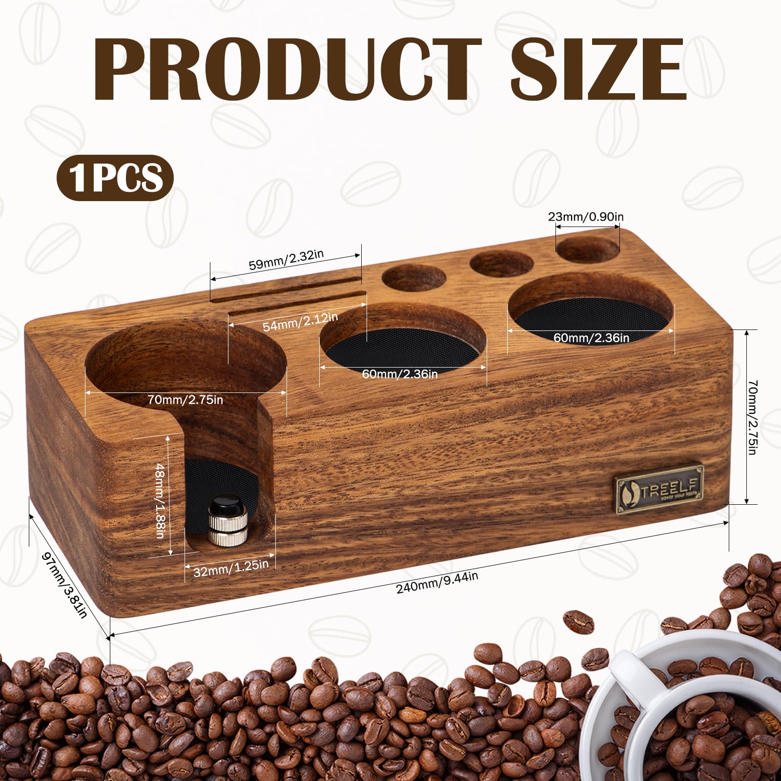 Estación de Prensado Café 58 mm de Madera de Nogal Estación de Apisonamiento Espresso para Portafiltros de 58 mm Accesorios de Barista, Altura Ajustable, con Almohadillas Antideslizantes