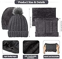 Vista 2 de 5 Pieces Women Winter Ski Outing Set, Knit Hat Scarf Gloves Earmuffs Stockings