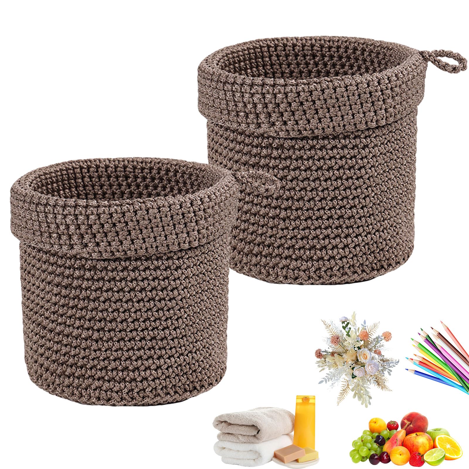 2 Pezzi Cesto Portaoggetti Da Parete, Cesti Da Appendere Da Parete In Corda, Cesto Di Frutta Da Appendere, Tessuto a Mano, Per La Decorazione Di Cucina, Bagno, Soggiorno e Ufficio, Marrone