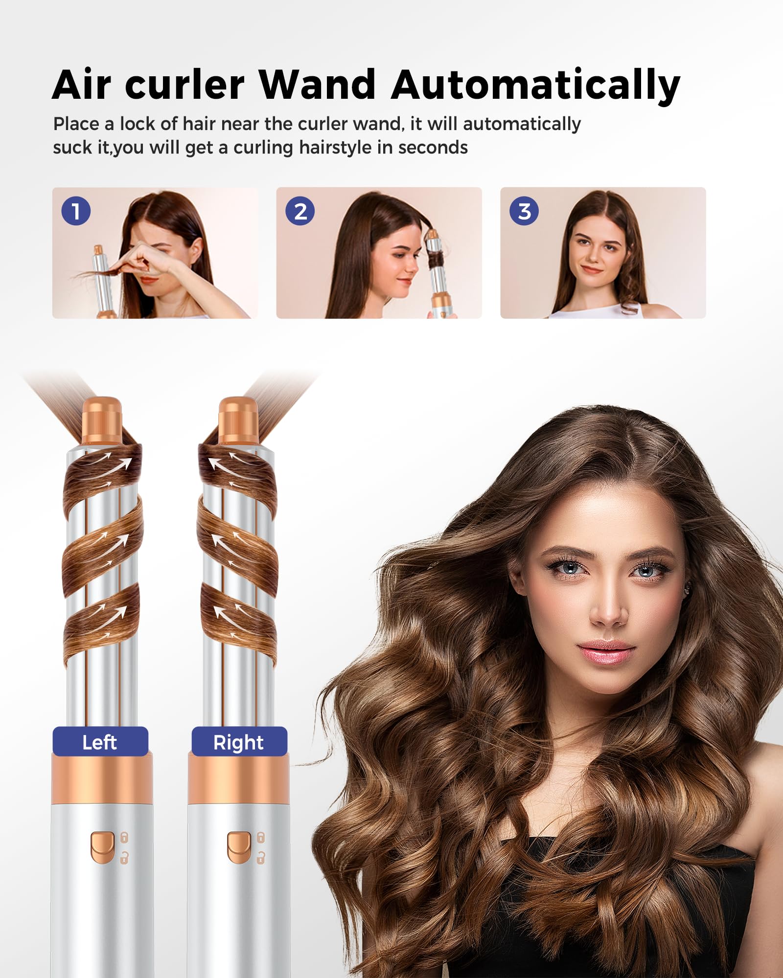 MogaWave Pro Hair styler 6 en 1 Air styler 1000 W Multi Haarstyler mit Haartrockner Rundbürstenföhn Warmluftbürste Föhn Föhbürste Föhbürste automatisch Luft-Lockenstab Haarglätter Bürste Volumenbürste