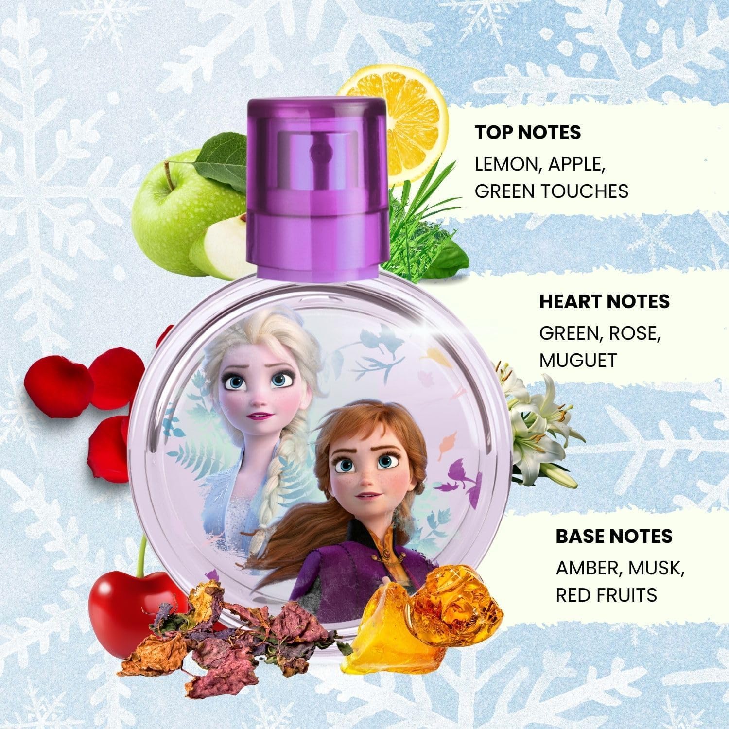 Frozen II Perfumy dla dzieci: woda toaletowa w pięknym szklanym flakonie i zamknięciem koronowym z Anną i Elsą, zapach dla dziewczynek (30 ml)