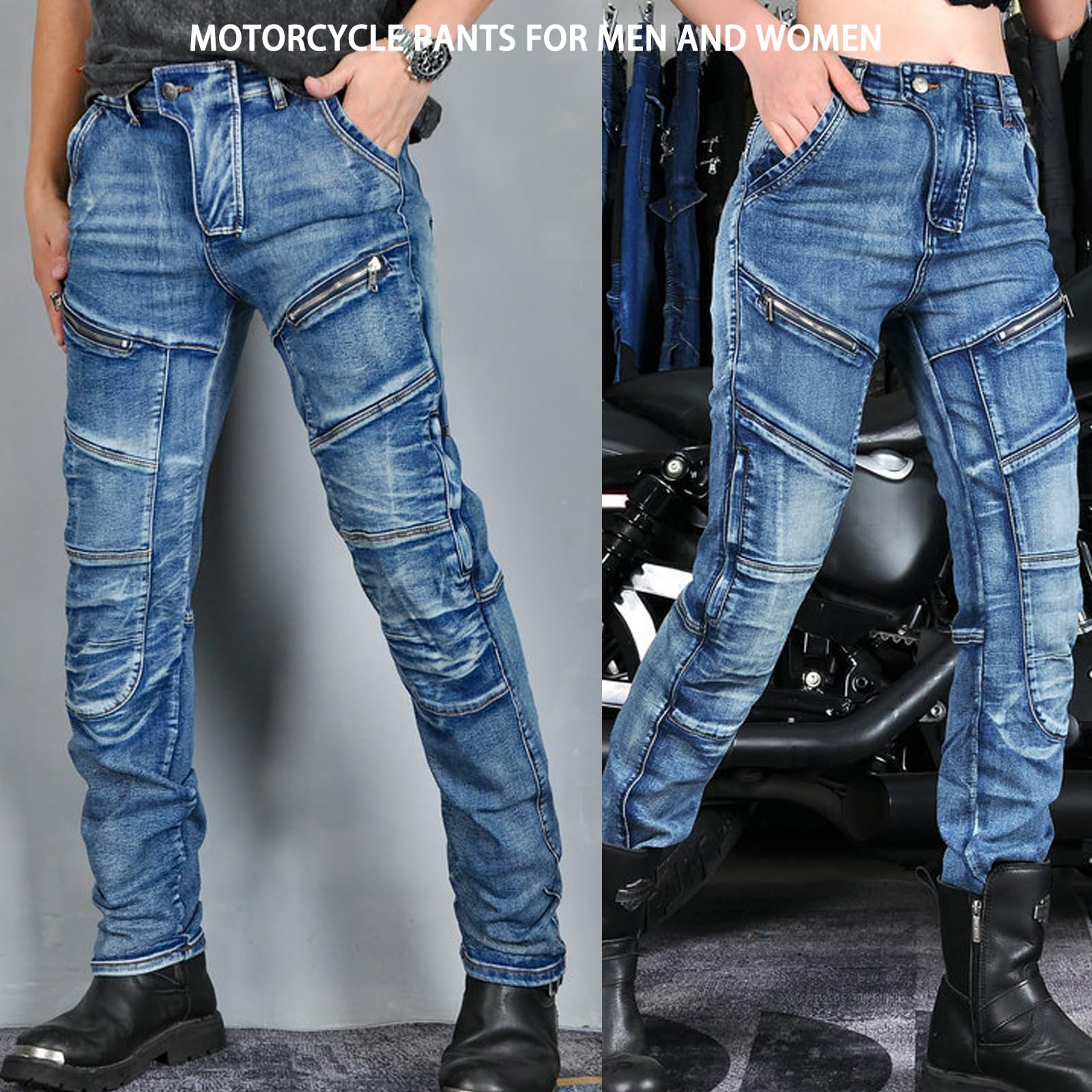 Herren Motorradhose Motorrad Jeans Reiten Schutzhose Denim Stretch Reißfester Vintage Casual Jeanshose mit Abnehmbar Verbesserter Rüstung Knie-Hüftpolster