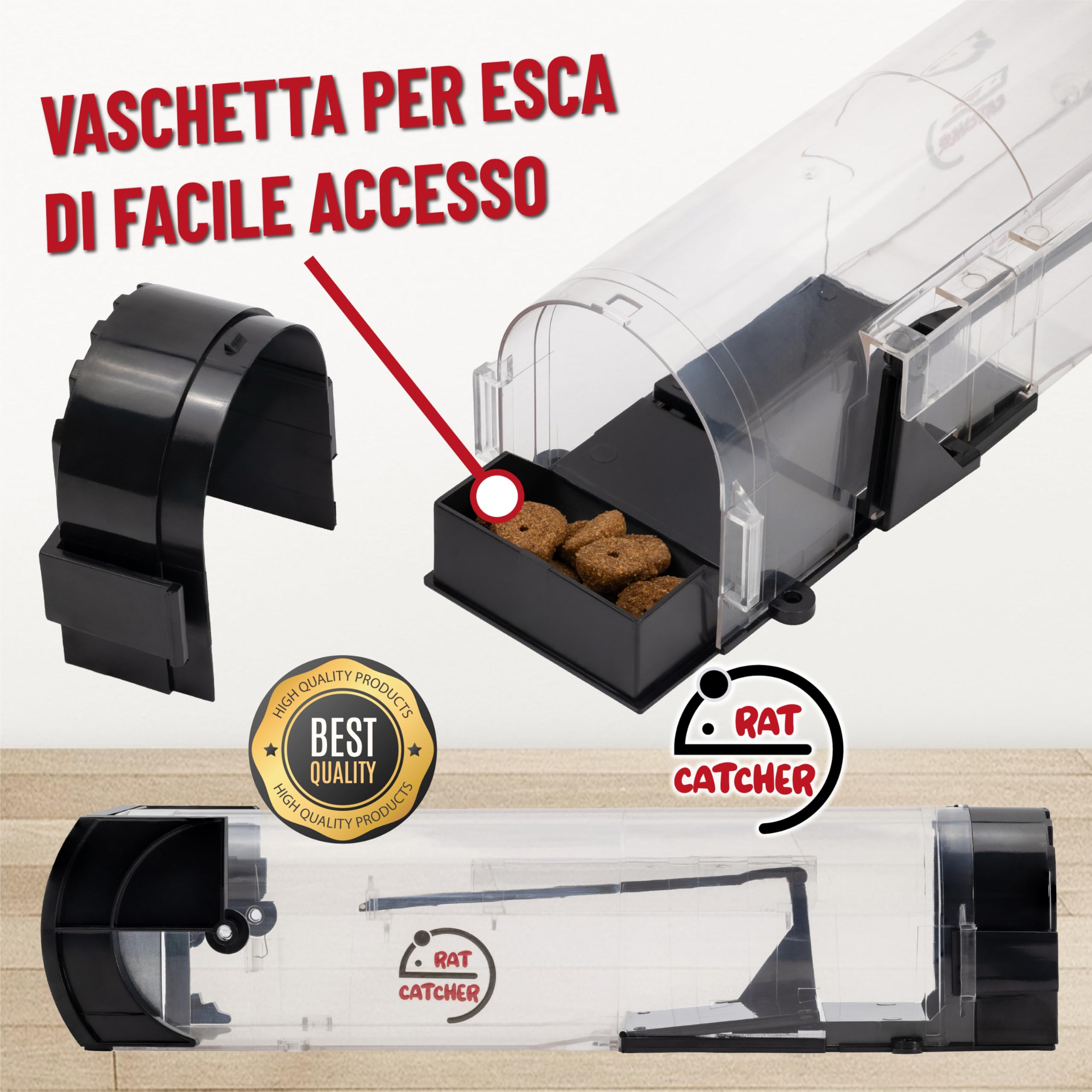 Rat Catcher - Trappola Per topi, Trappole Topi Compatta, Riutilizzabile Con Fori, No Veleni, No Letale, Nero/Trasparente
