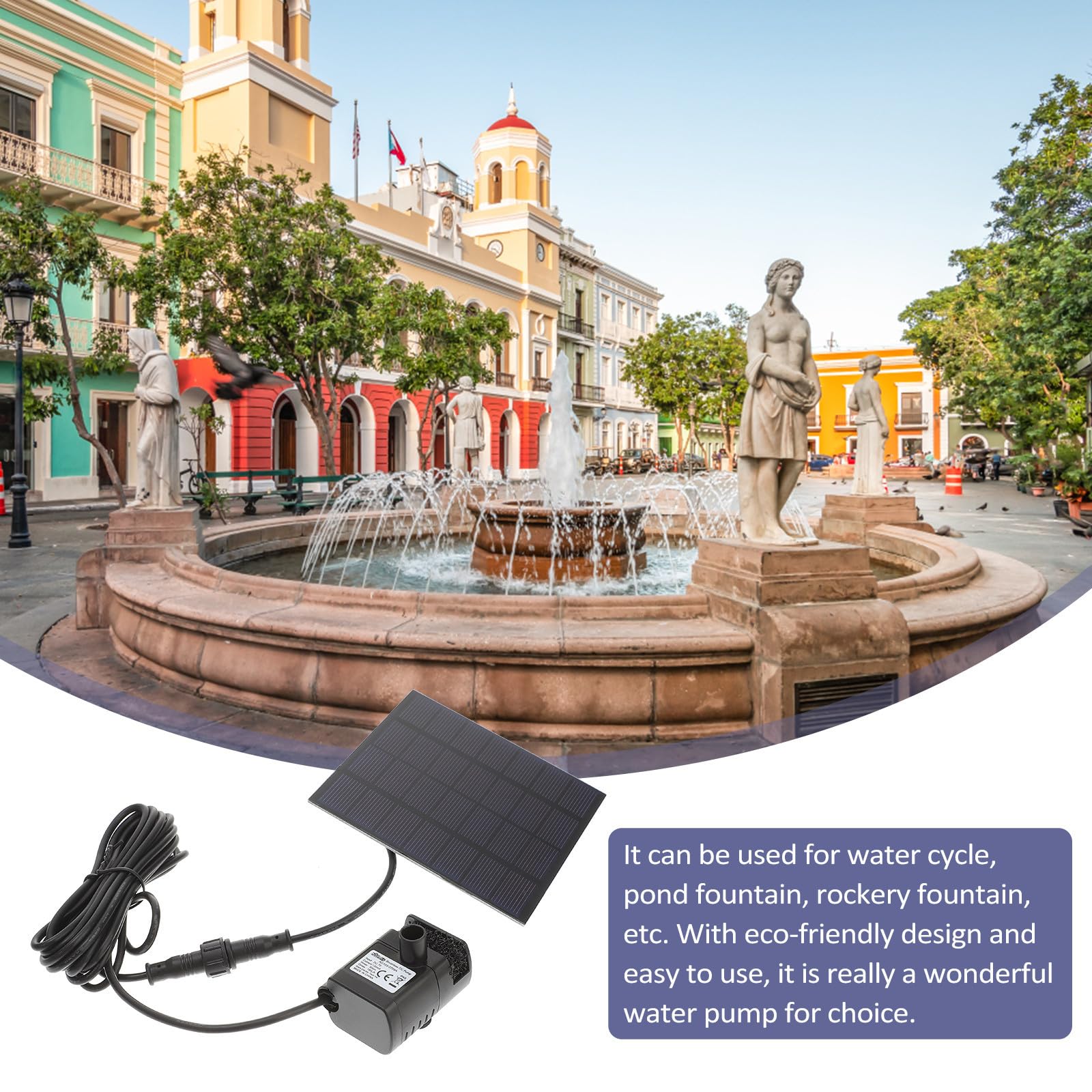Bomba Solar para Fuente 6v 0.8w 150l/h Negro Ideal para Jardín y Piscina