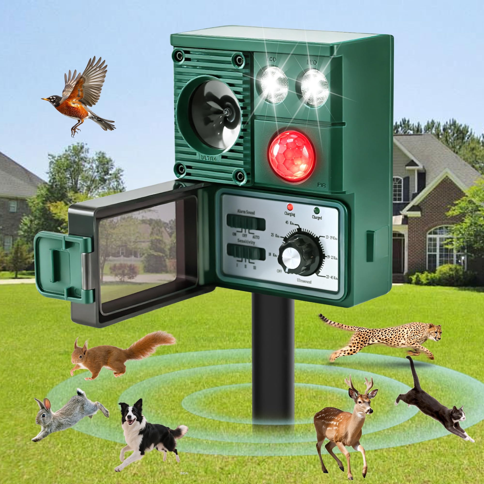 2026 Ultrasonic Solar Animal Repeller Outdoor, Solar Powered Motion Activated Animal Deterrent, Waterproof Deer Cat Dog Squirrel Raccoon Repellent for Yard Garden Lawn