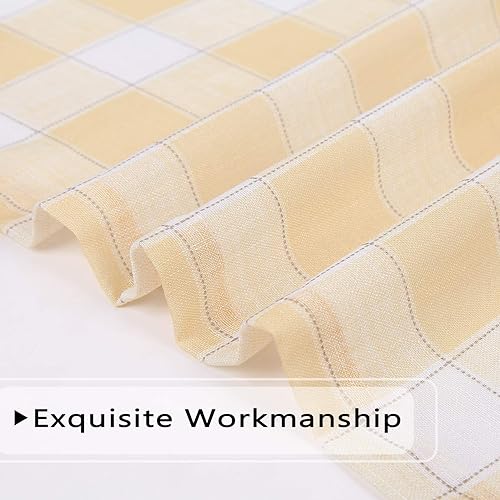 Miniatura 2 de GlowSol Cortinas de cocina de 24 pulgadas de largo, cortinas de lino con textura de cuadros para cafetería, paneles de ventana de cocina a cuadros,