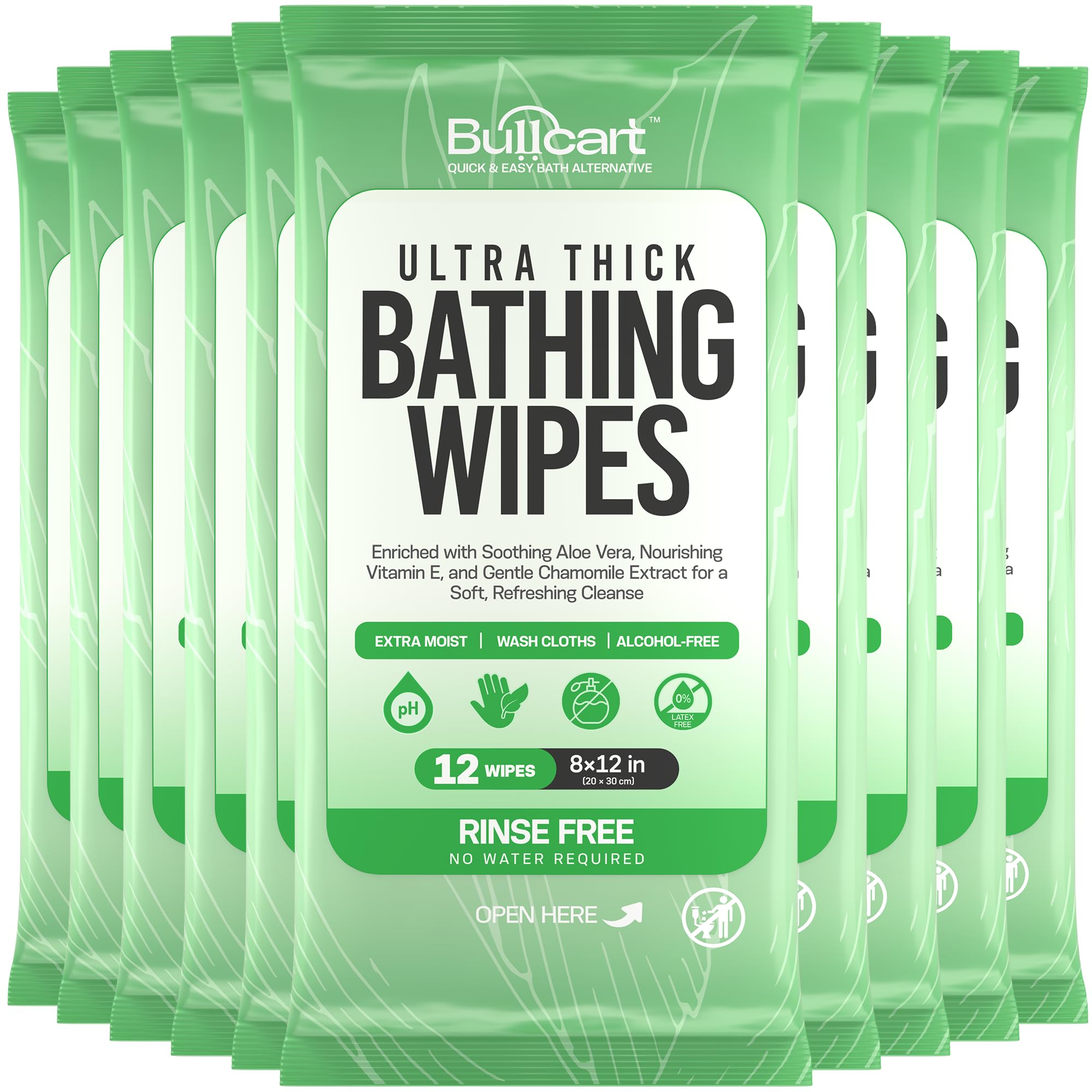 XL Bathing Wipes - Body Wipes for Adults Bathing No Rinse - 10 Pack, 120 Wipes - Disposable Cleansing Cloths for Women, Men & Elderly - W/Aloe -