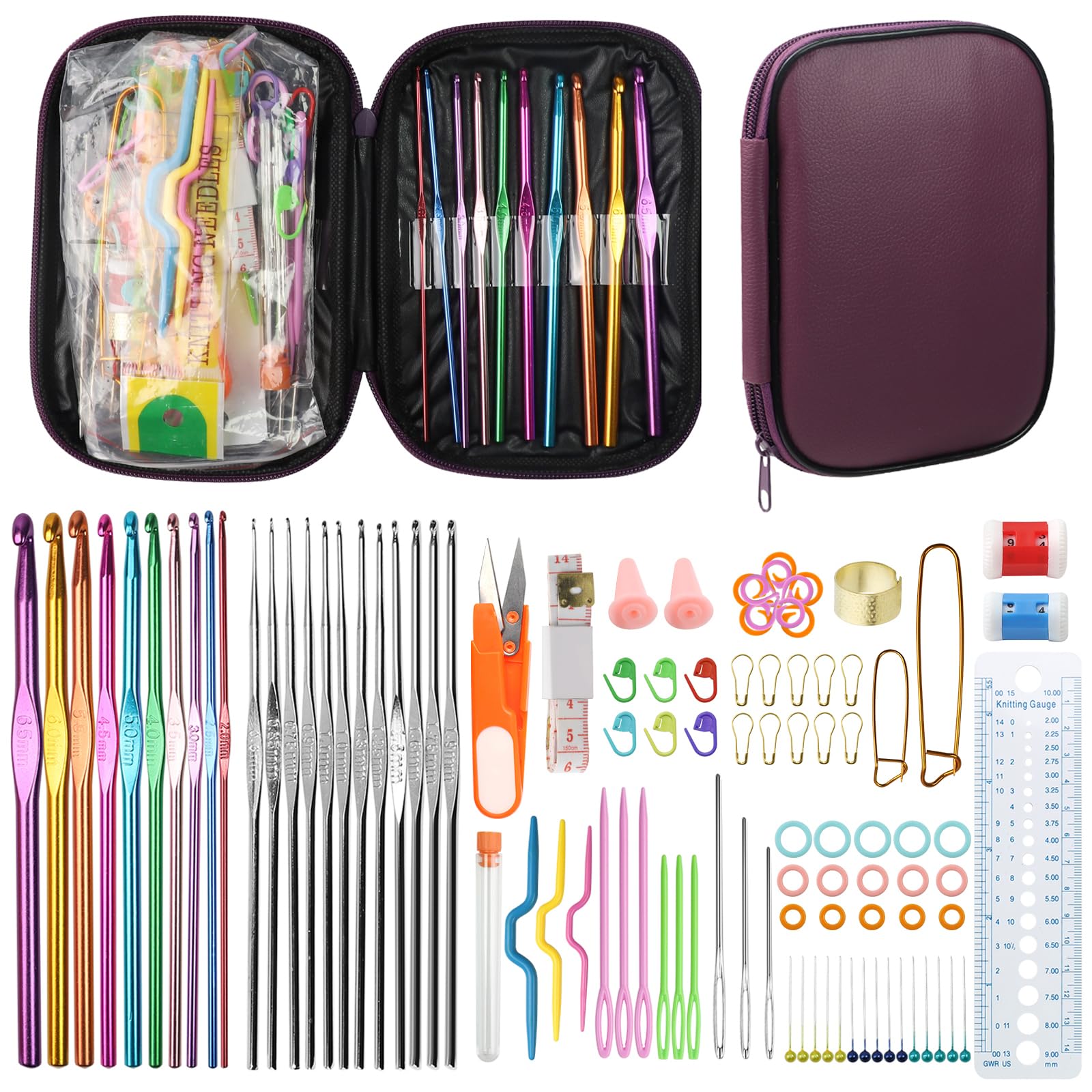 XIXUANAI 127 Pieces Crochet Hooks Set, 21 Sizes Crochet Needles Set, Extra Long Crochet Needles with Case, Ergonomic Soft Grip for DIY Knitting Projects and Craft Art Tools
