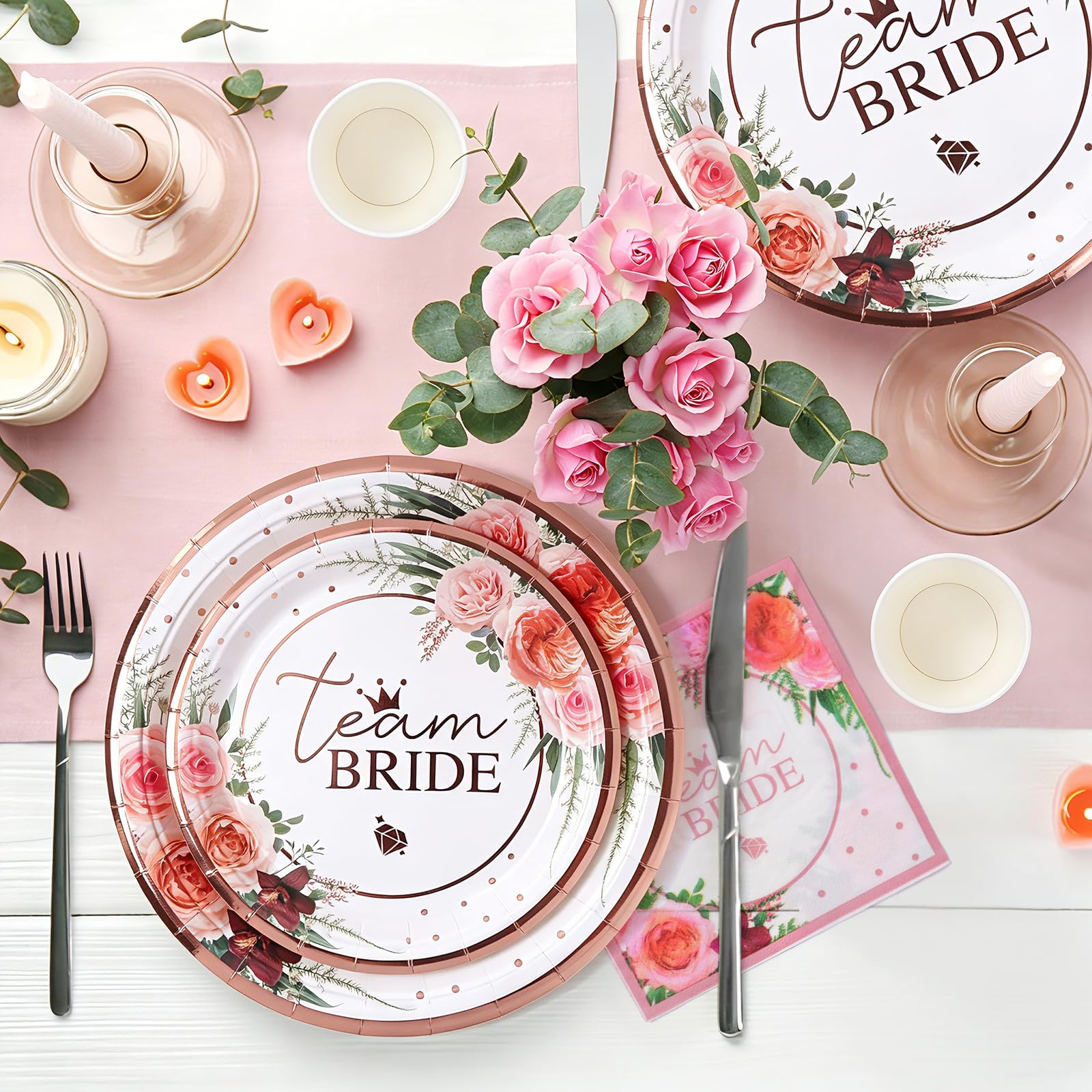 100 sztuk Team Bridal Shower Party Supplies Bachelorette papierowe serwetki serwetki kubki jednorazowe zestaw naczyń w kolorze różowego złota, prezent dla panny młodej, dekoracja na zaręczyny