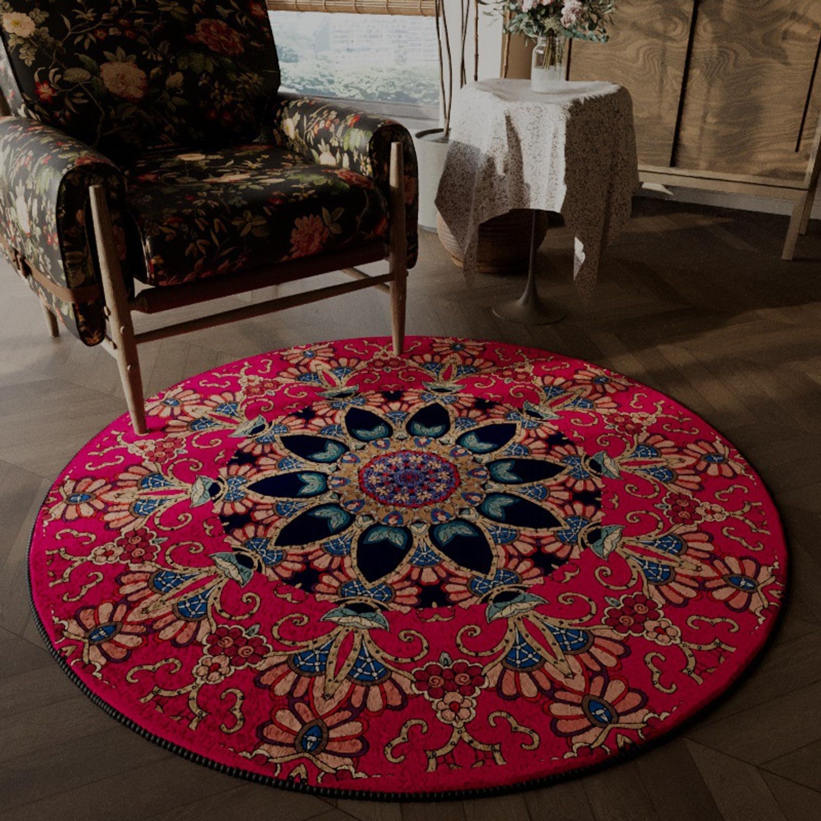 Tapis rond en cachemire doux ethnique shaggy salon chambre moderne moquette délicate 80cm
