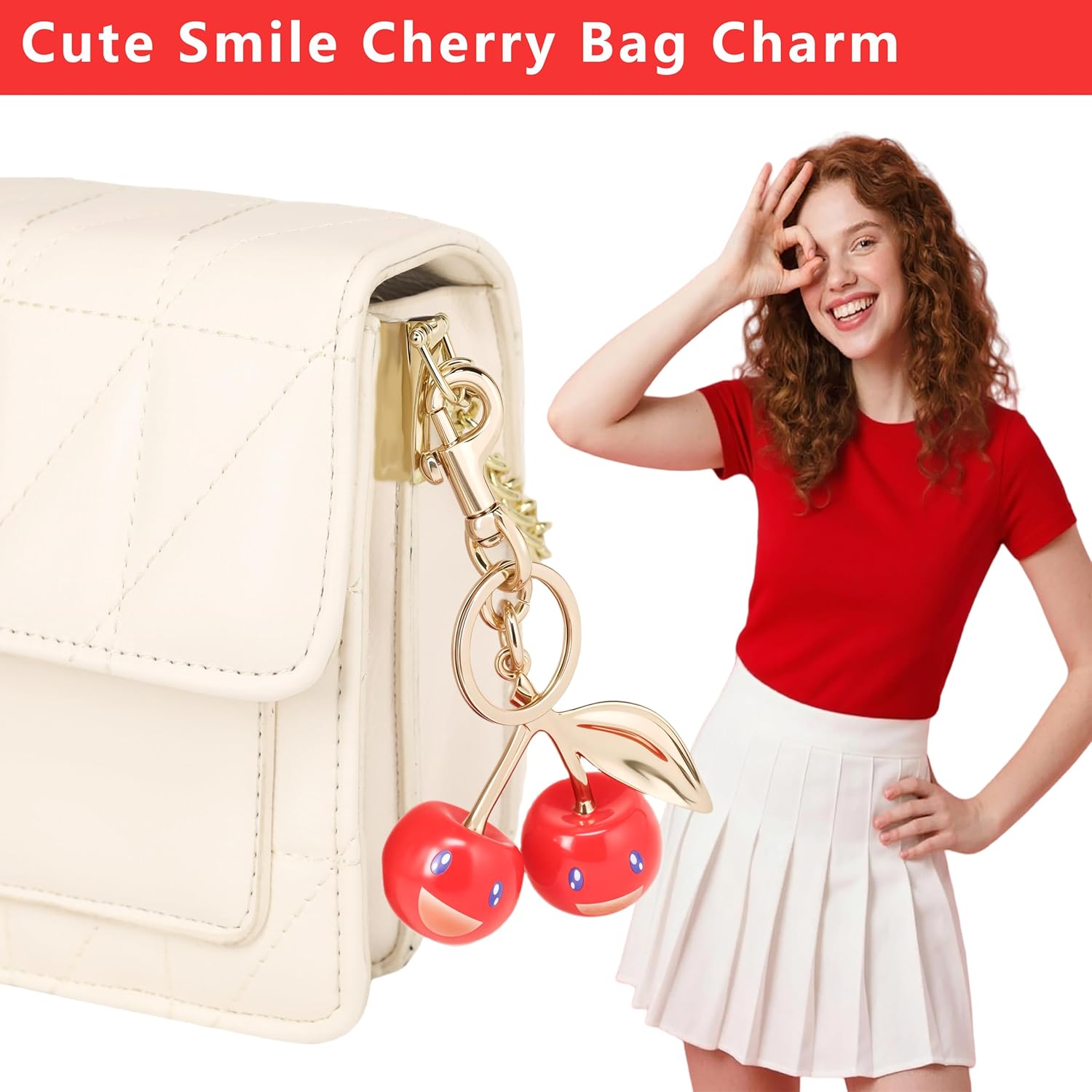 Cherry Bag Charm Purse Handbag Charm Cherry Car Accessories KeyChain Gift for Women Mothers Day Christmas Valentine - Image 5