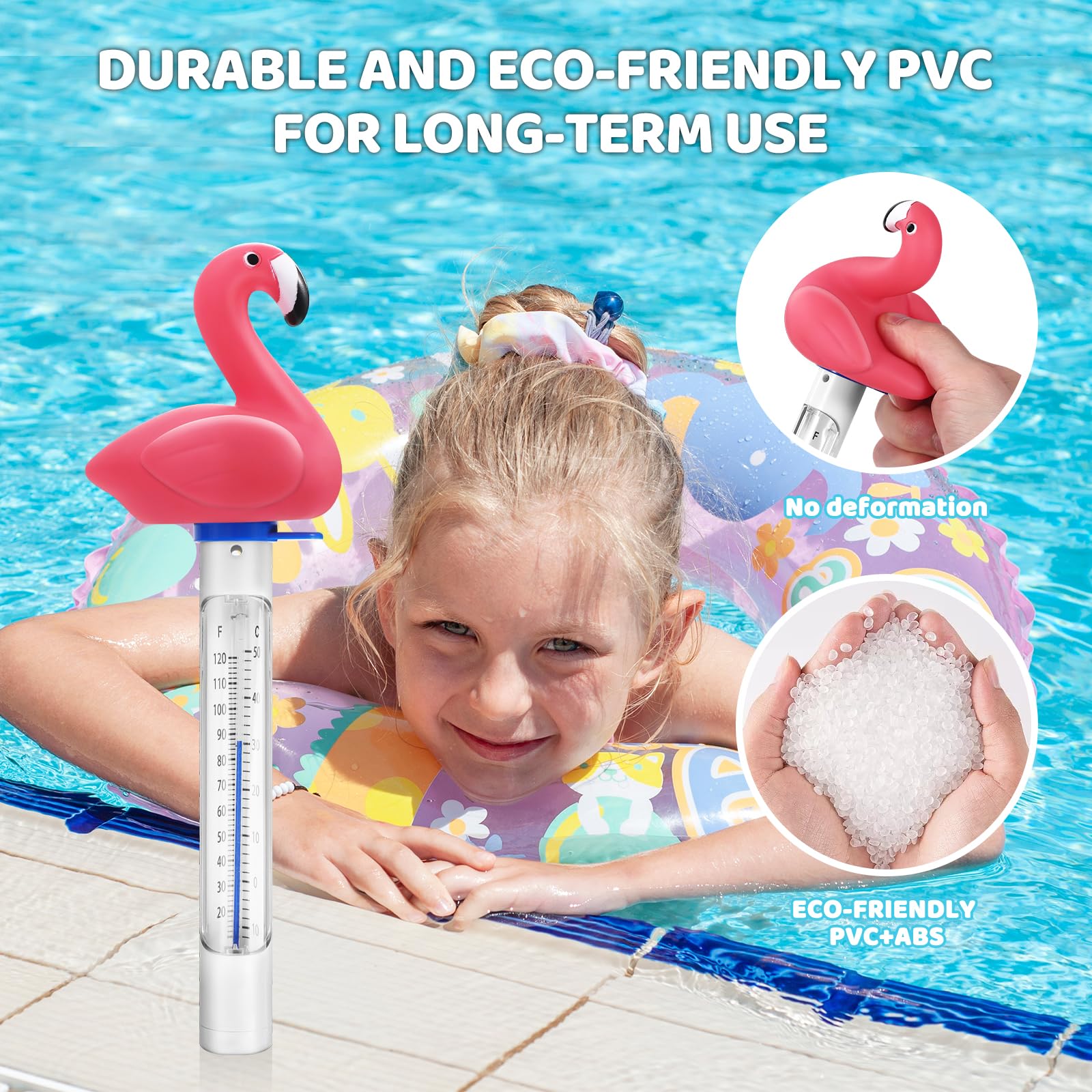 Termometro galleggiante per piscina, termometro per temperatura dell'acqua con cordino, di grandi dimensioni, facile da leggere e resistente agli urti, accessorio per piscina con ghiaccio e vasca