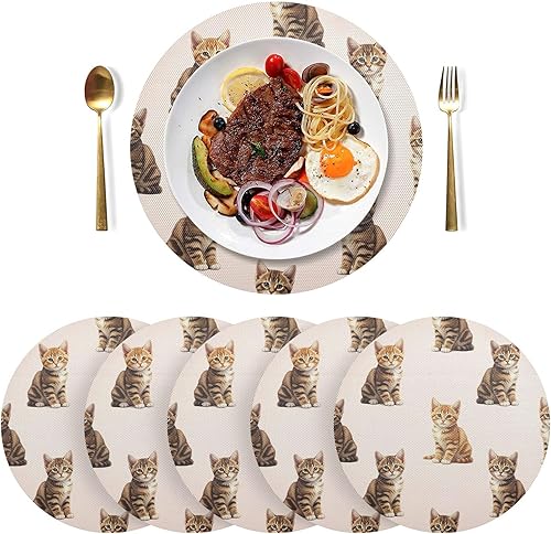 Miniatura 3 de Cute Orange Brown Kittens Pale Table Place Mats, Non Slip Placemats Round Washable for Kitchen Table one sizex4