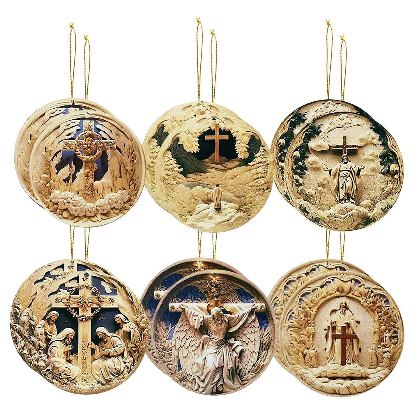 Christian Christmas Ornaments - Christmas Tree Wooden Decor | Jesus Church Decoration for Home Living Room Bedroom School Window Wall Tree Wedding Car Rearview Mirror