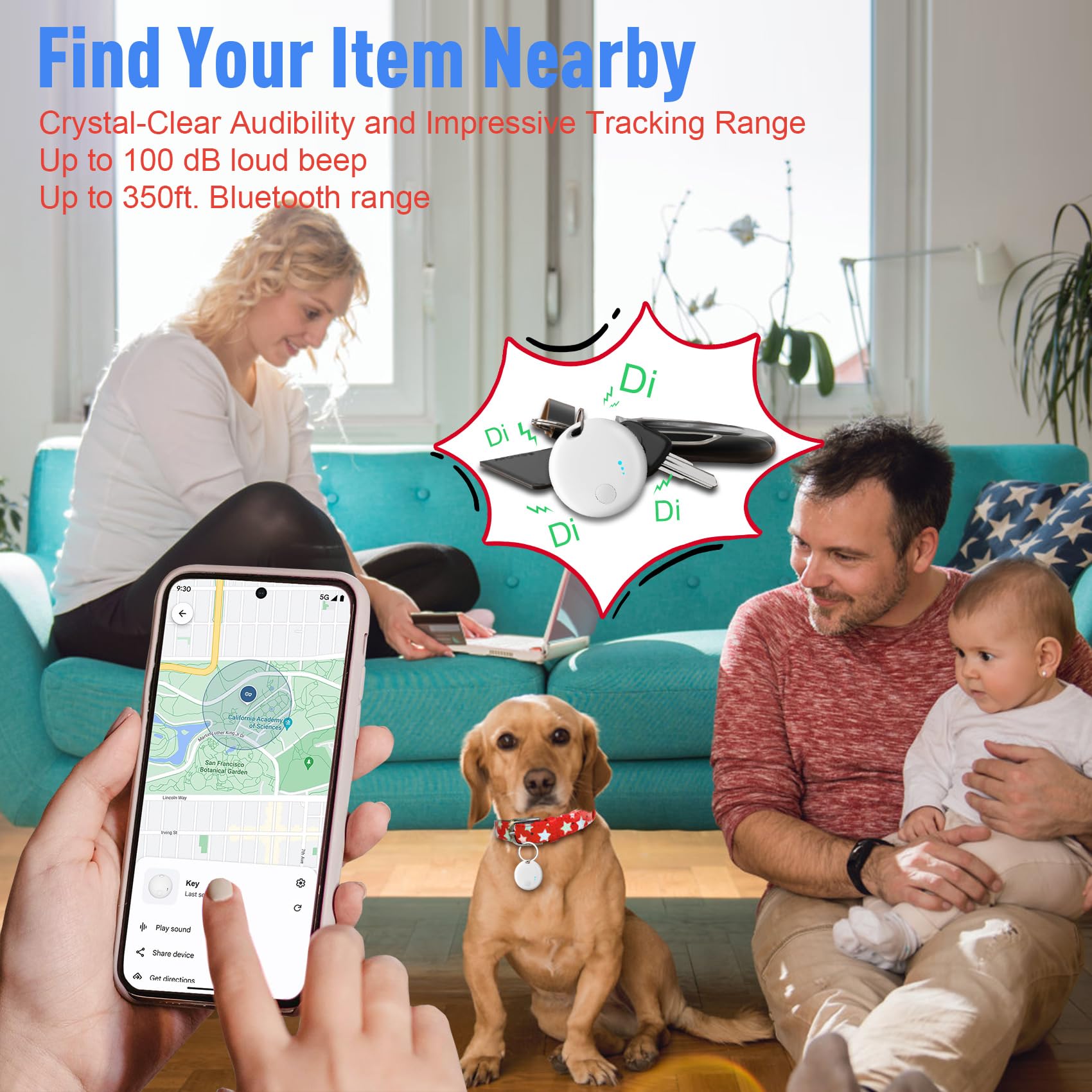 Rastreador Bluetooth para Android, paquete de 4 buscadores de artículos funciona con la aplicación Google Find My Device, buscador de llaves y localizador de artículos para llaves, cartera, bolsas