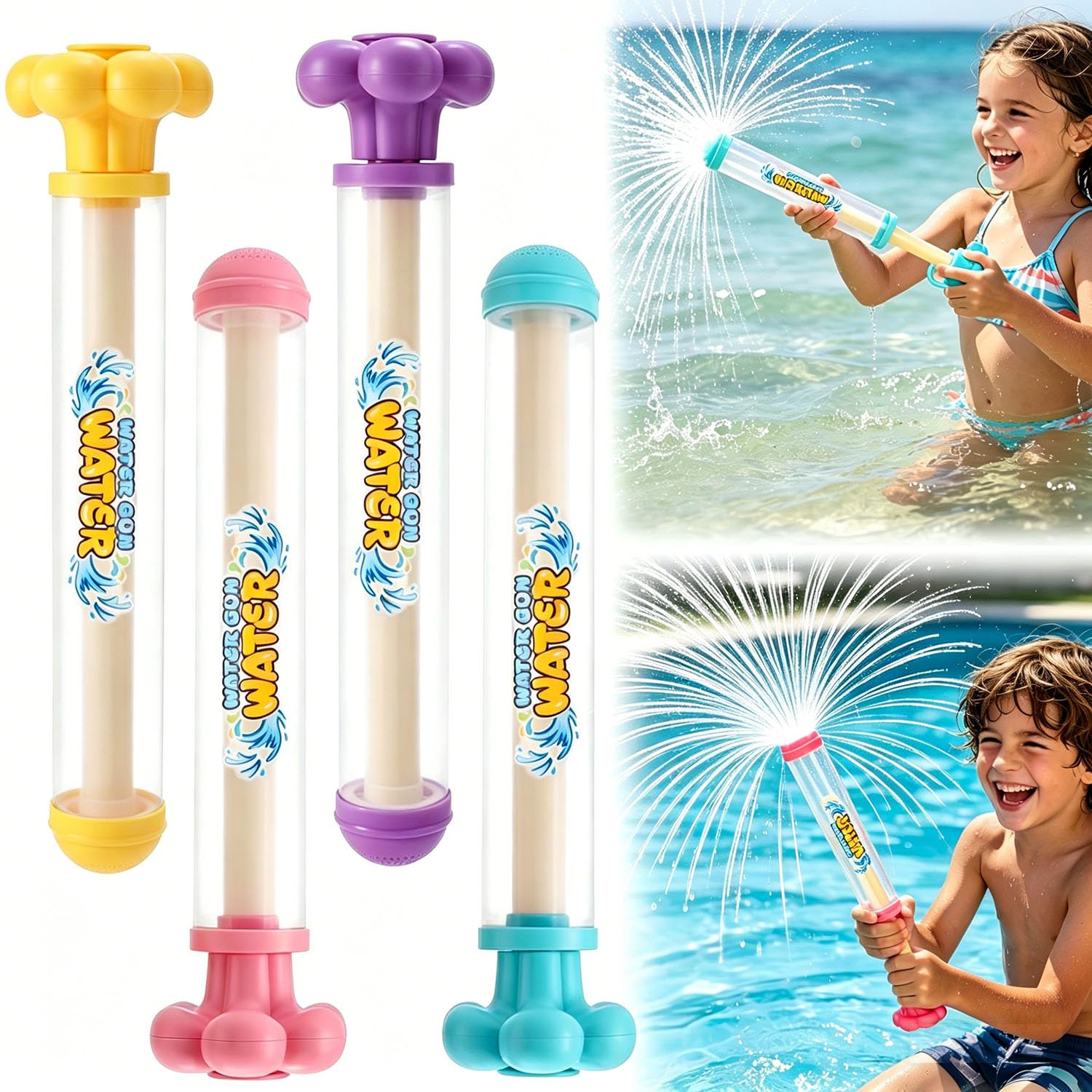 4Pcs Firework Water Guns for Kids and Adults, High Pressure Pull-Out Water Blaster, Firework Style Water Squirter, Summer Water Spray Toy for Pool Beach Backyard