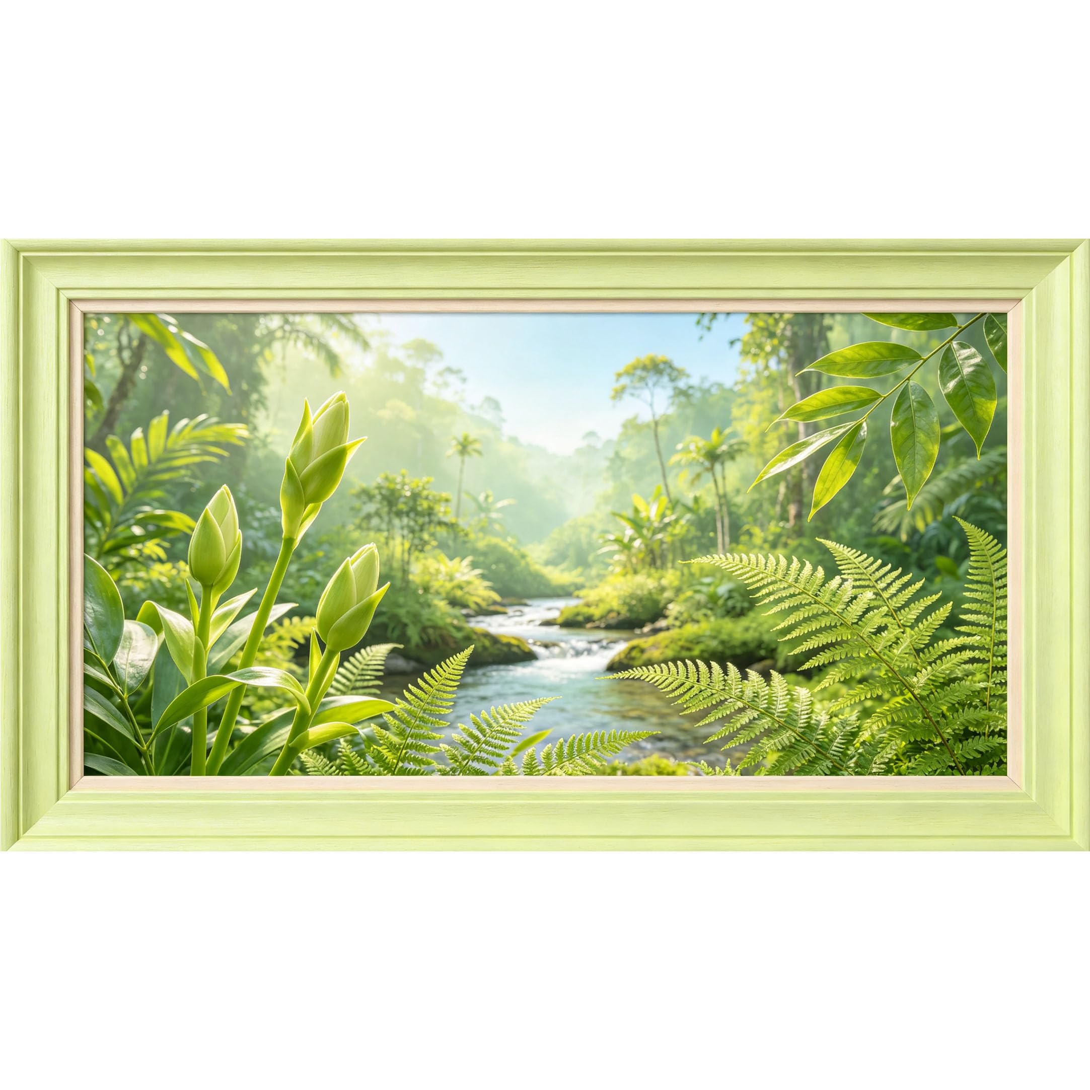 QZLITHOTIC 50×100cm 3D Framed Wall Art， Tropical Jungle River Landscape Botanical Greenery Self?Adhesive Mural， Water?Activated Peel & Stick Fabric Decor Wall Decal for Bedroom Living Room