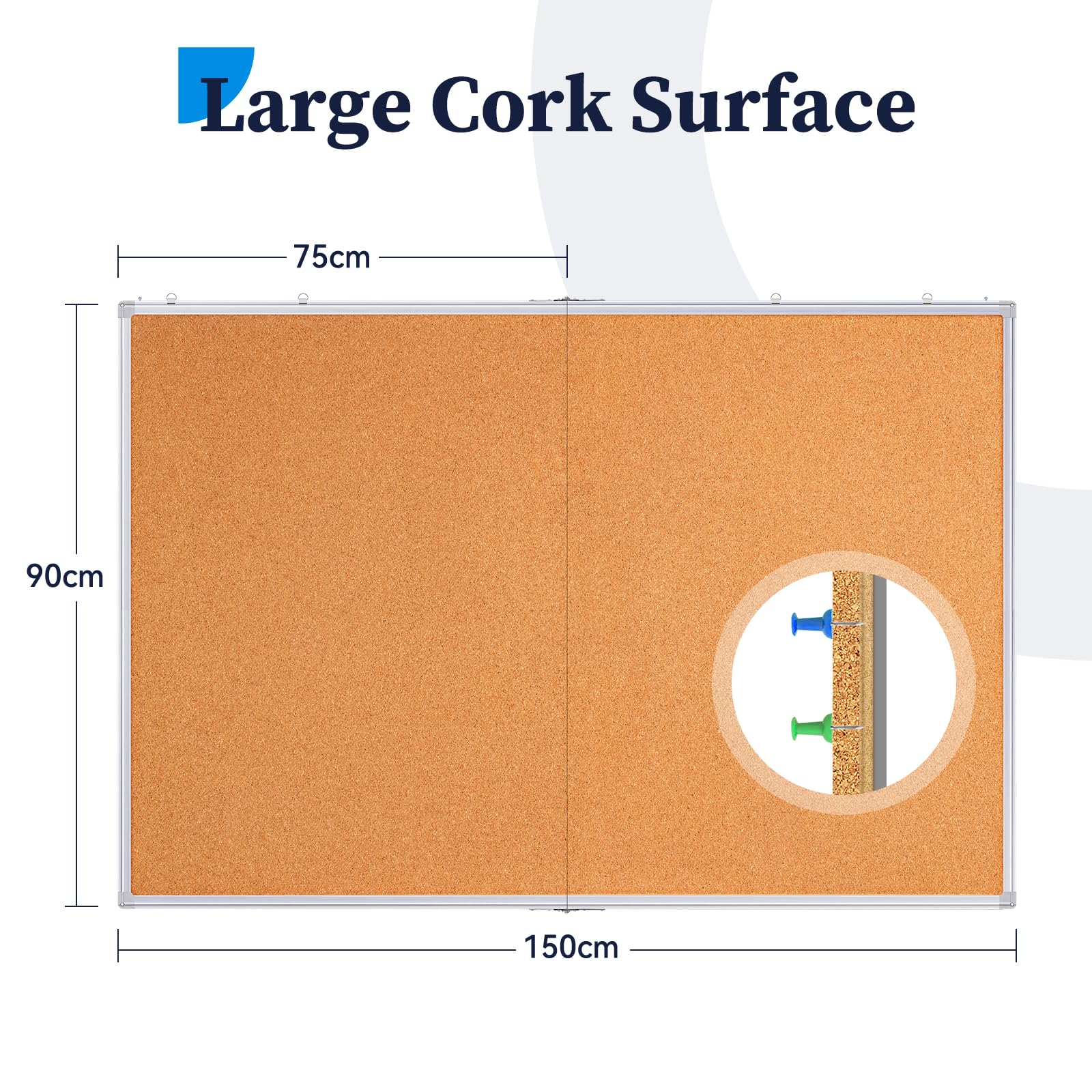 DisplayLager Bacheca In Sughero 150x100 Cm, Cornice Alluminio Anodizzato, Con Accessori Per Montaggio A Parete