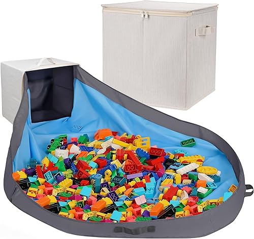 SAM AND MABEL Cesta de almacenamiento de juguetes y tapete de juego para niños, 13 x 13 x 13 pulgadas, apilable y plegable, organizadores de