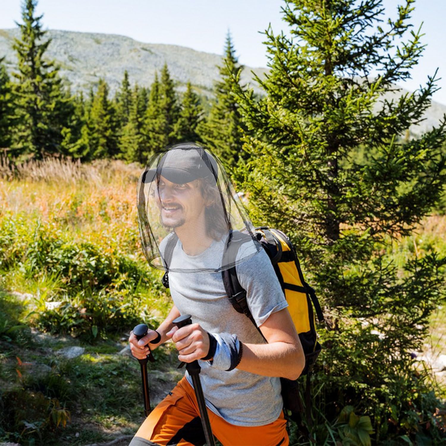 DBALL 4 Pezzi Cappello Anti Moscerini Cappello di Testa a Rete Faciale con 4 Borsa Portaoggetti per Escursionismo Esterno Campeggio Arrampicata Camminare Prevenire Zanzare Volare Insetti Cimice