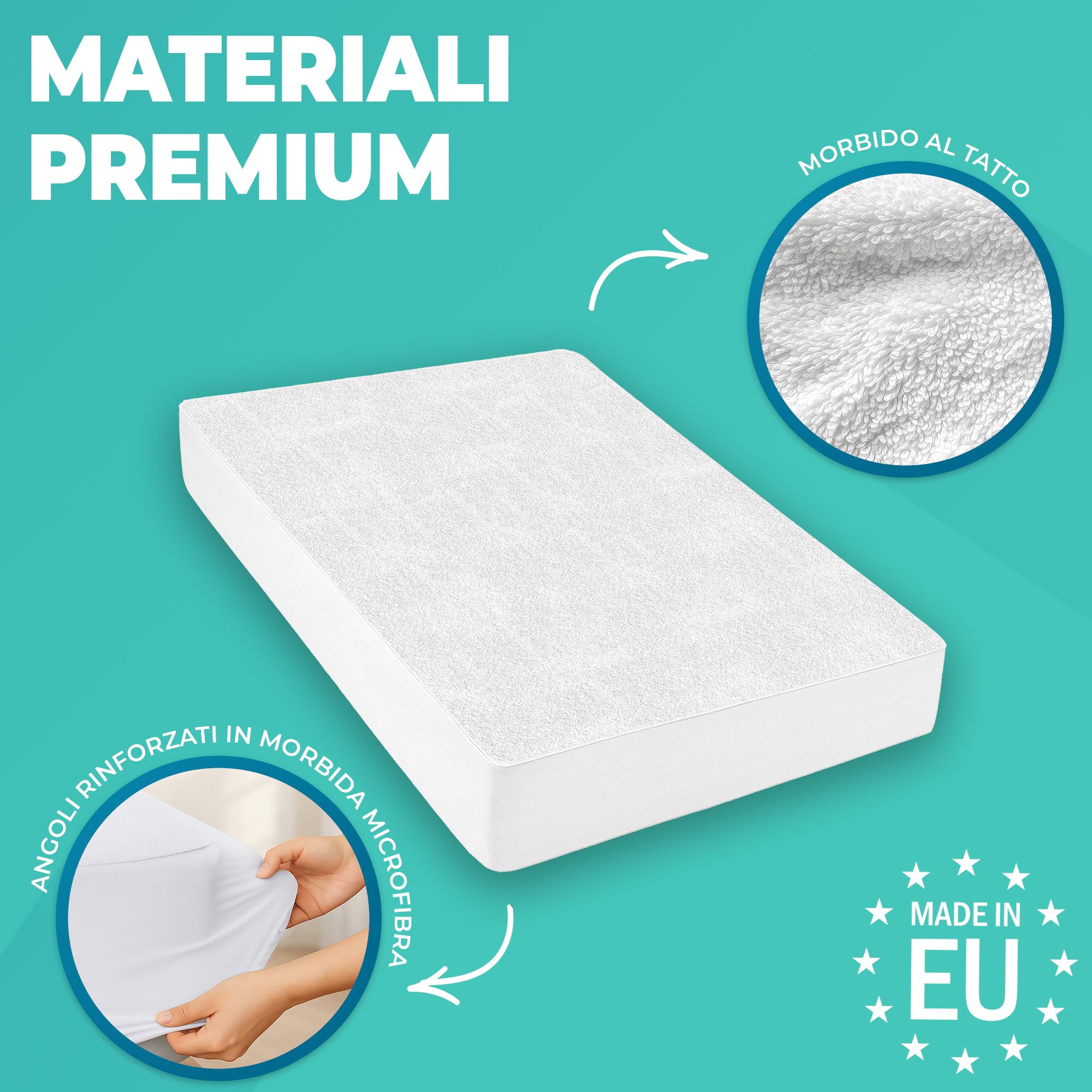 Coprimaterasso Matrimoniale Impermeabile 160x200 cm 2pz Lenzuolo con Angoli Bianco in Cotone e Microfibra Protezione per Letto Salva Materasso Traversa Traspirante Anallergico Lavabile in Lavatrice