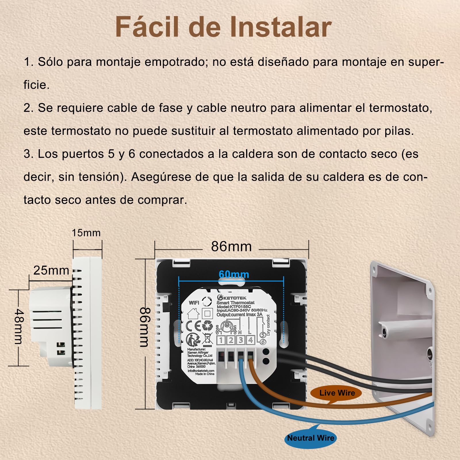 Termostato Aire Acondicionado KETOTEK Digital Termostato