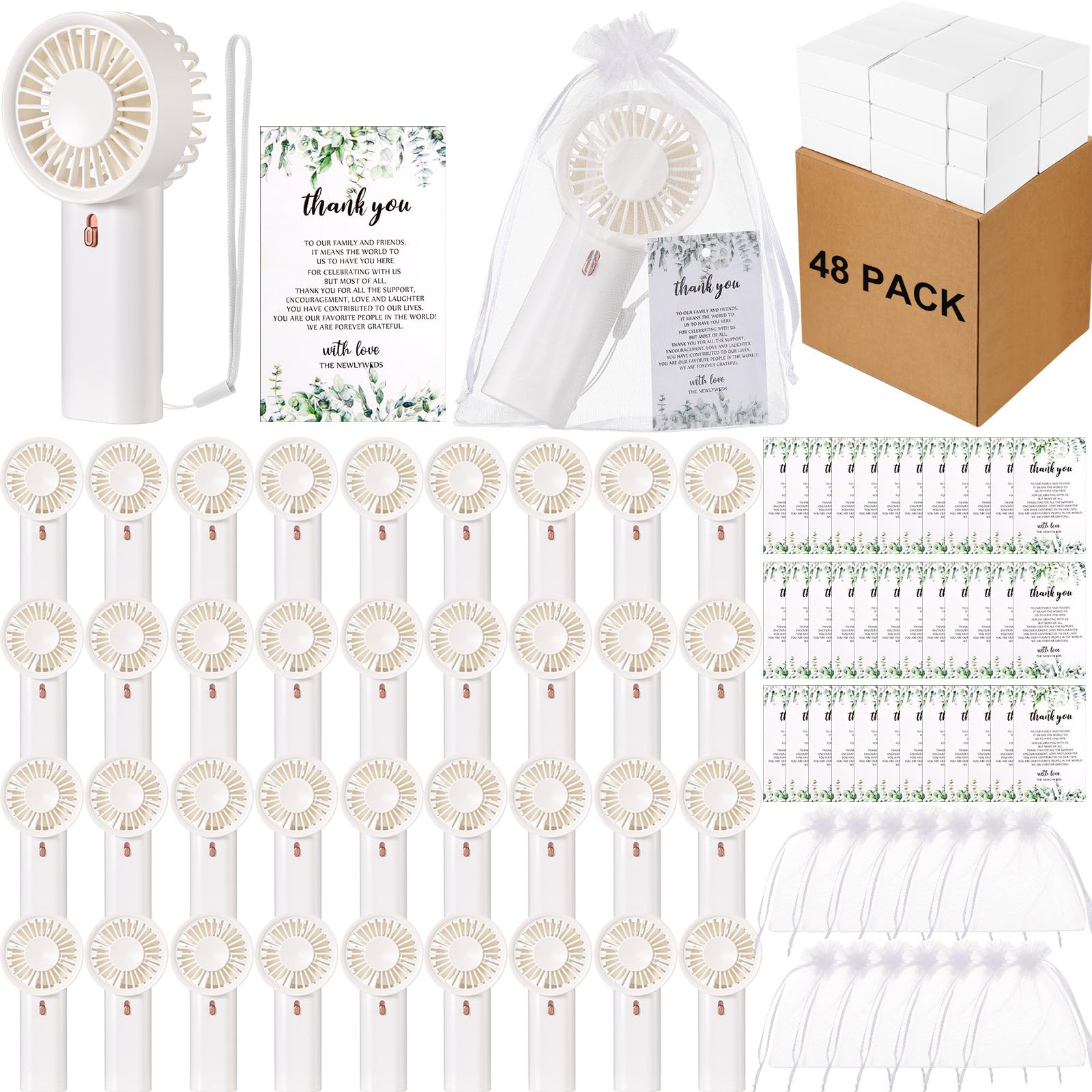 Woanger Mini-Handventilator-Set, Hochzeitsgeschenke für Gäste, Gastgeberin, Paare, tragbar, persönlich, klein, für Make-up, Sommer, Reisen, Camping, Dankeschön, Verlobung, Dusche, 48 Stück (weiß)