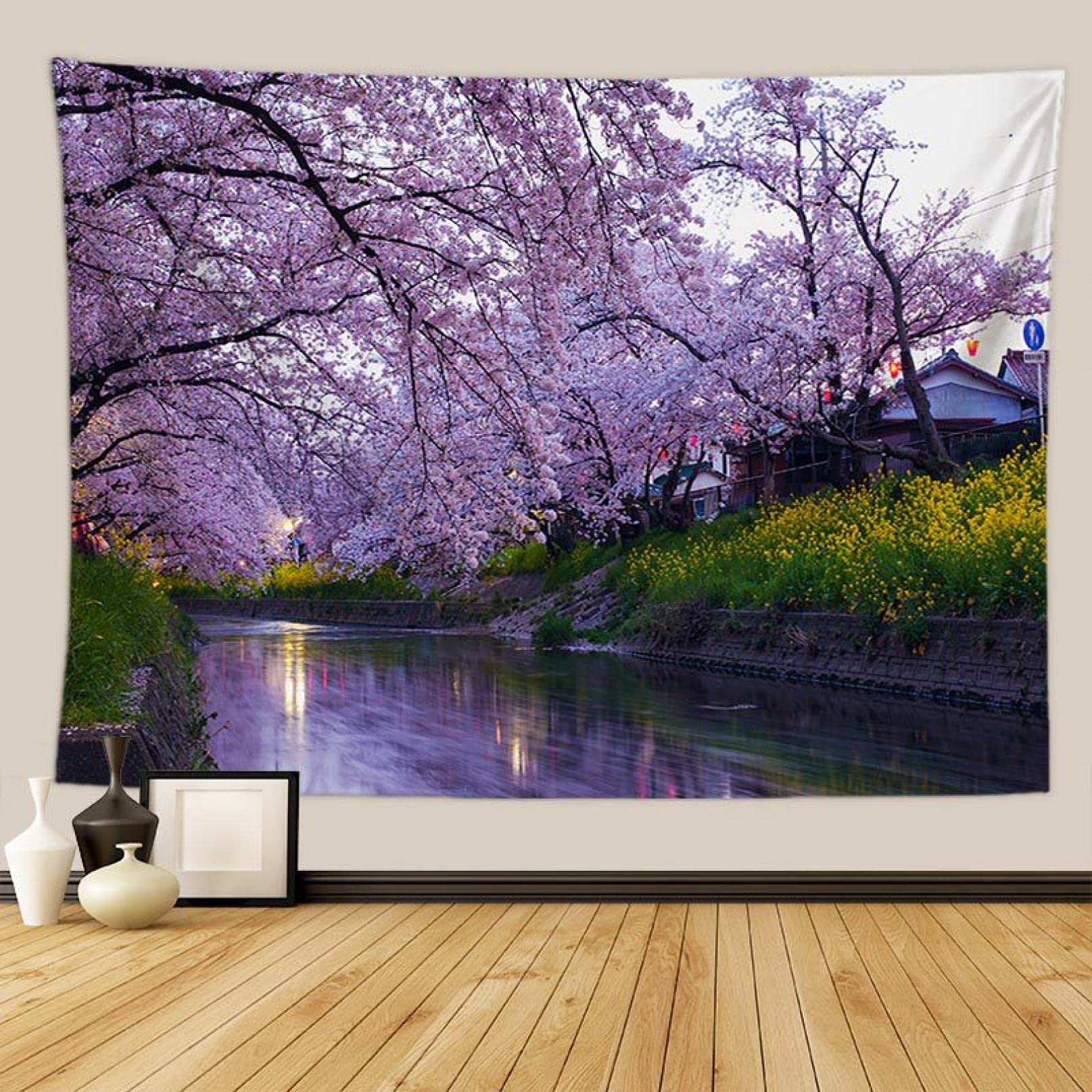Amazon.co.jp: タペストリー さくら 桜 満開 植物 河口湖 春 風景 景色 