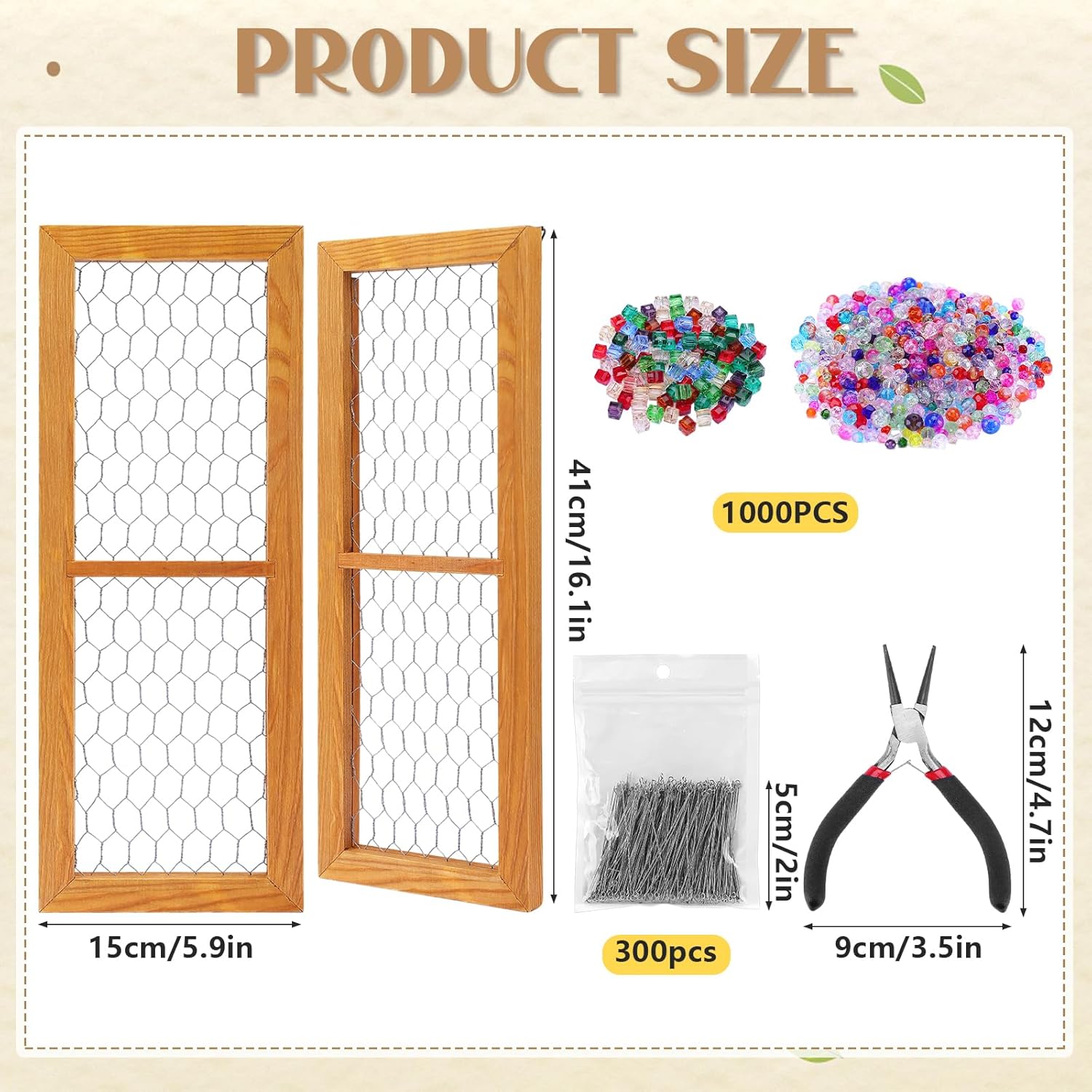 FIONUPI 2 Pack Chicken Wire Wood Frame Suncatcher with Rainbow Glass Beads DIY Unfinished Wooden Window Frame Jewelry Making Crafts for Indoor Outdoor Photos Display Window Garden Decor