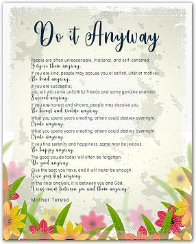 ZUKIY Do It Anyway Wall Art - Inspirational Quote Poster - 8x10 Unframed Motivational Print for Office, Home, Classroom, or Gift - Positive Wall Decor for Daily Encouragement and Resilience