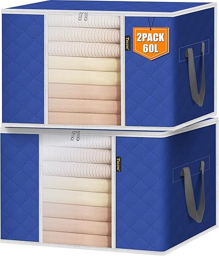 Miniatura 33 de BALEINE Paquete de 6 bolsas de almacenamiento de ropa, contenedores de almacenamiento de 16 galones con asa reforzada, cremallera resistente,