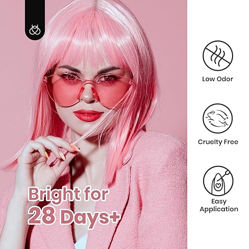 Miniatura 7 de Beetles - Juego de esmalte de uñas de gel con líneas de arte, esmalte de uñas de gel en blanco, oro y rojo con purpurina, punta francesa neón, uñas