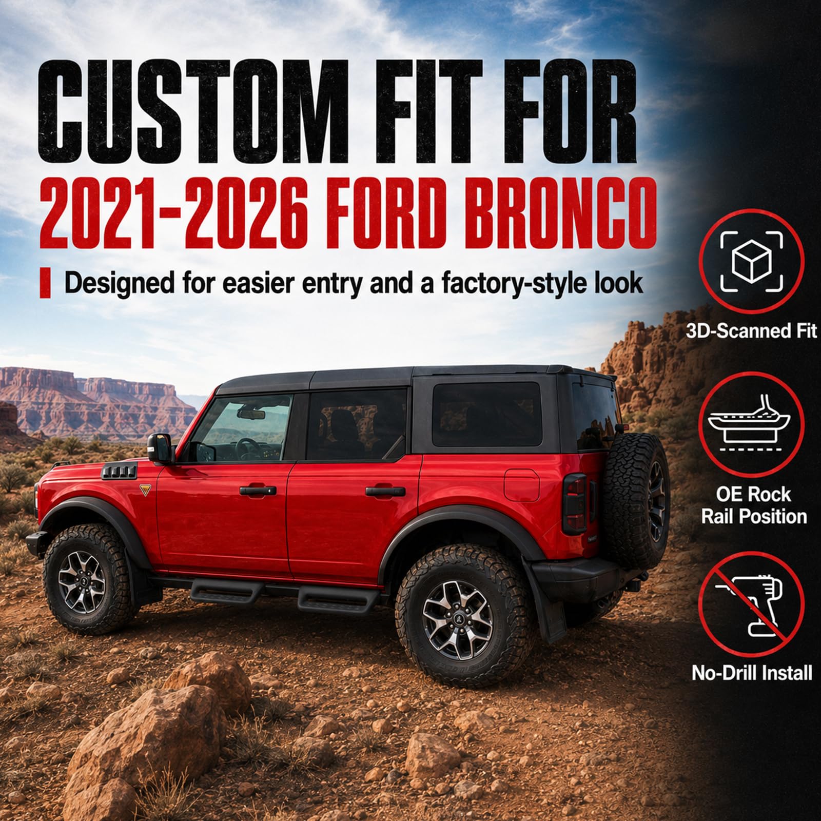 MABETT 2 szt. deski do biegania stopnie boczne do Ford Bronco 2/4 drzwi akcesoria do 2/4 drzwi, czarne kroki boczne, suwaki Nerf Bar Fit Bronco
