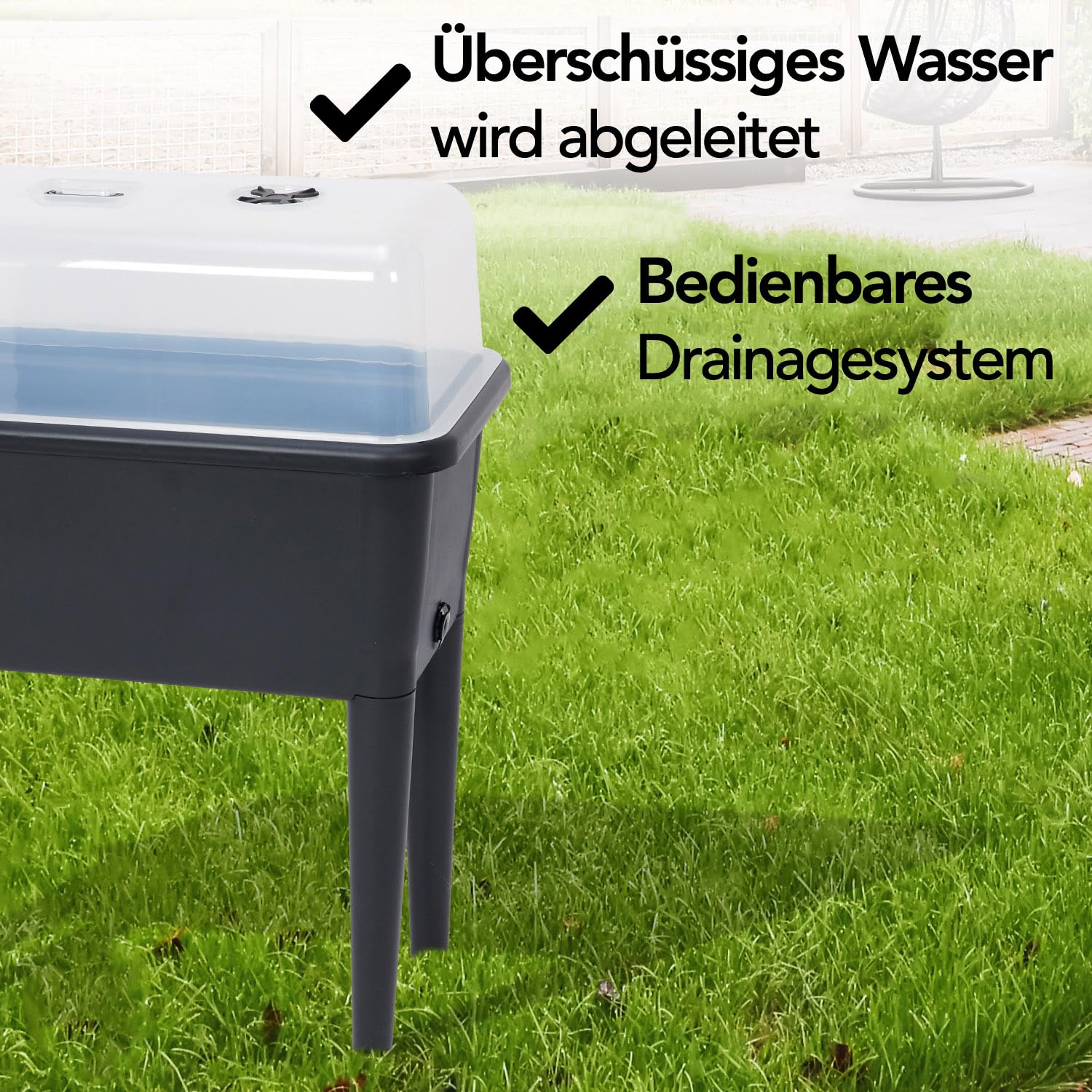 Brixy Wetterfester Anzuchttisch mit Deckel, höhenverstellbar, 76 x 37 x 85 cm, 70L Volumen, Schwarz