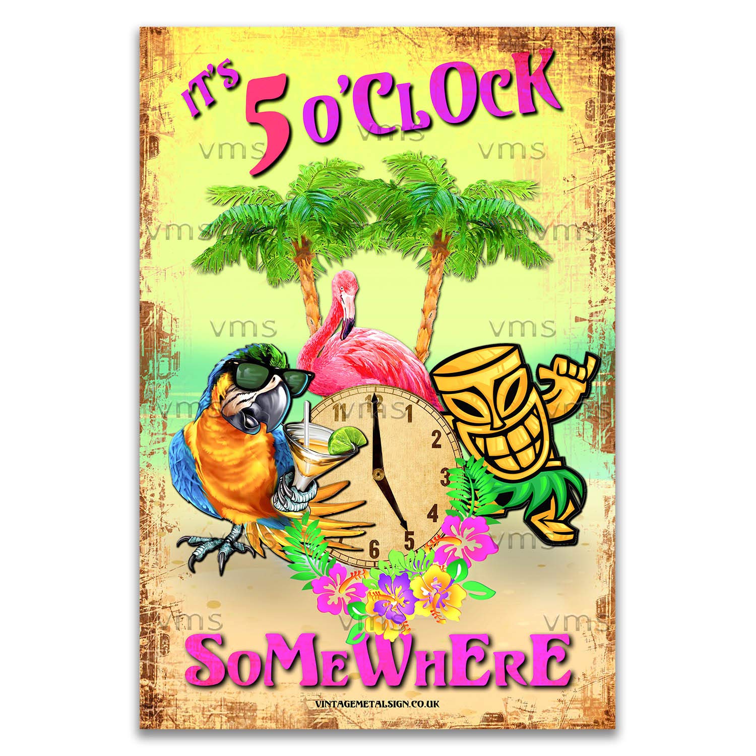 Vintage Metal Sign FIVE OCLOCK SOMEWHERE 12X18 inch Home Decor Inside Outside Bar Kitchen Pub Decorative Plaques