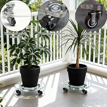 Kilitlenebilir Tekerlekli Şık Akrilik Saksı Rafı - İç/Dış Mekan için 35 cm Şeffaf Yuvarlak Saksı, Dayanıklı Bahçe Saksısı, Veranda ve Ev Dekorasyonu için Mükemmel