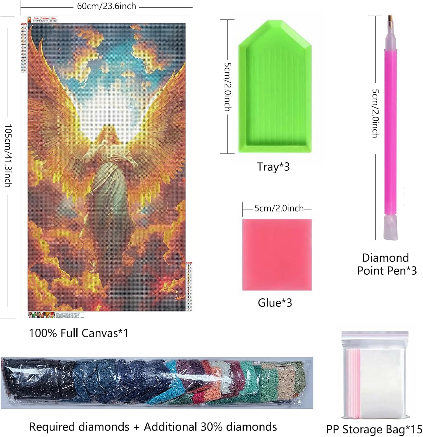 ARTGOTO Extra Large Diamond Art Painting Kits for Adults,23.6x41.3 inches/60x105 cm Angel A DIY Full Round Drill Diamond Dots,Extra Large Size for Home Wall Decor Gifts