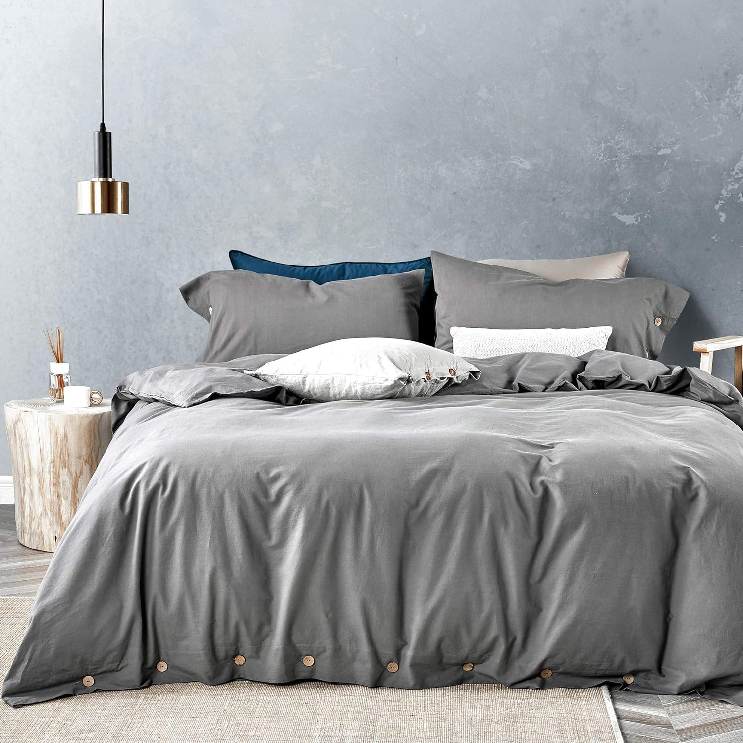 JELLYMONI Grey 100 Washed Cotton Duvet Cover Set, 2 Piece Luxury Soft
