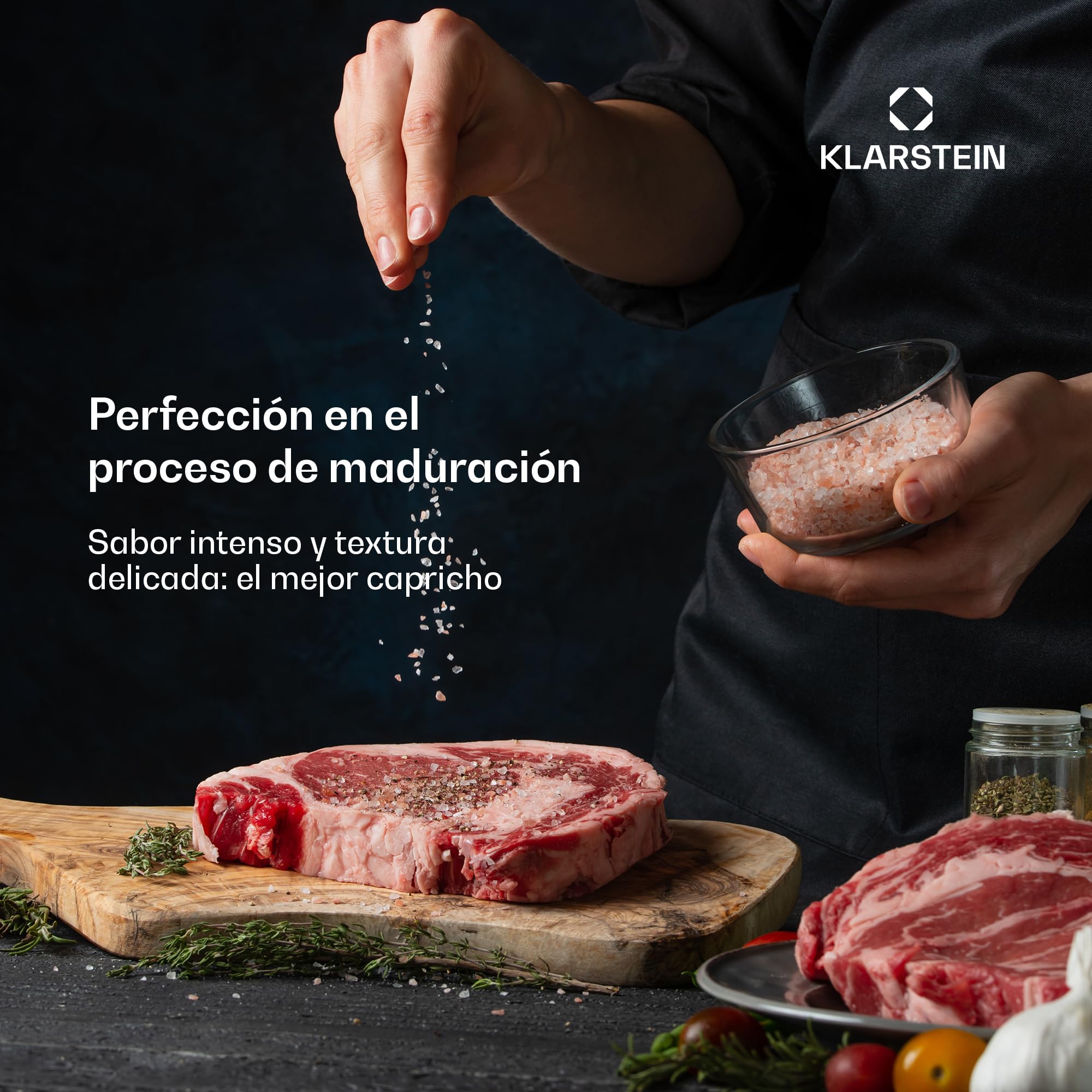 Klarstein Nevera Maduración Carne, 88L, Control de Temperatura y Humedad, Iluminación UVC Antibacteriana, Panel Táctil, Puerta Doble Acristalamiento, Ideal para Casa y Restaurante, Acero Inox
