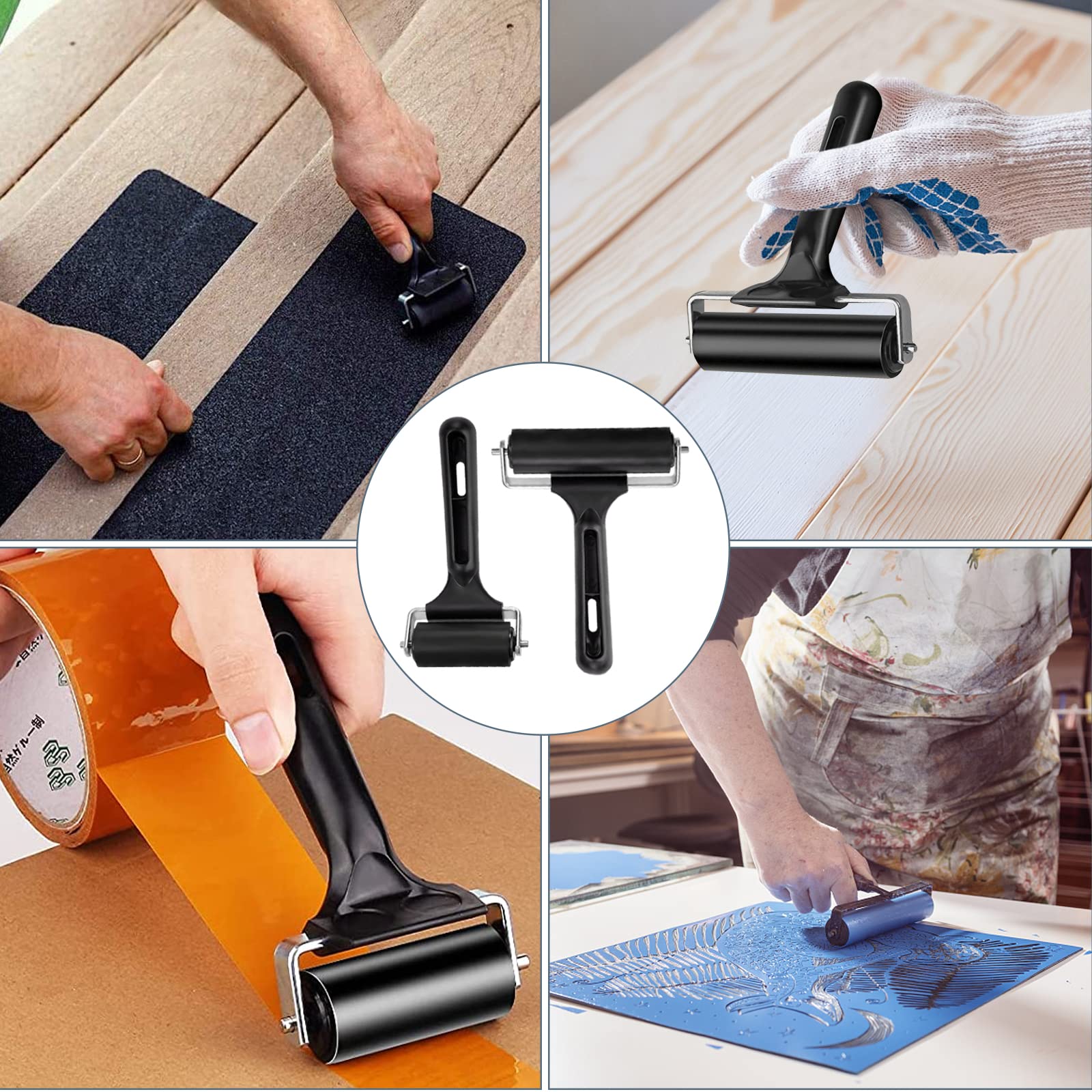 Rullo in Gomma, 2 Pezzi Rullo di inchiostro Brayer Rullo di Colla per incisioni e Stampe, Sfondi, Stampaggio A Blocchi di inchiostro, Strumenti carta da parati e bricolage (6 e 10 cm)