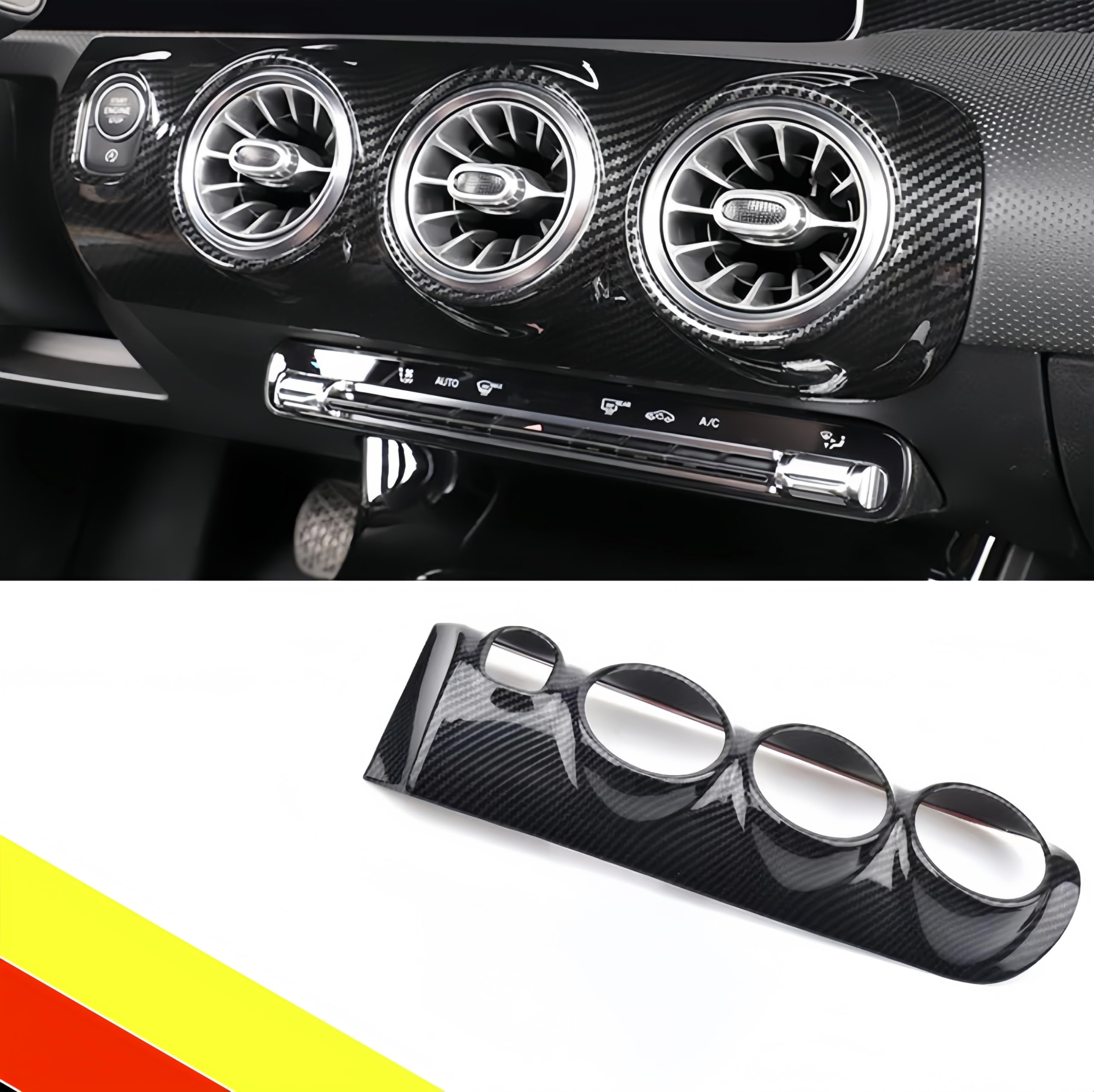 POETRYXIAO Panneau de ventilation de tableau de bord de commande centrale pour Mercedes Classe A CLA W177 V177 C118 X118 2019-2024 (fibre de carbone)