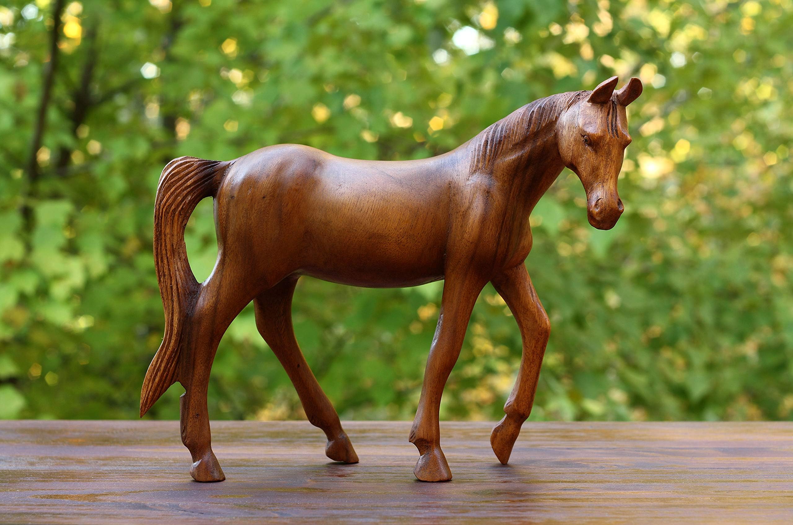 G6 Collection 12" Large Wooden Hand Carved Walking Horse Art Figurine Statue Sculpture Handcrafted Handmade Decorative Home Decor Accent Rustic Decoration Walking Horse