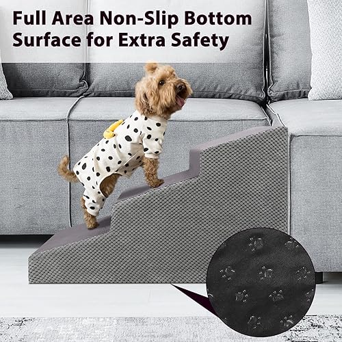 Miniatura 6 de TNELTUEB Escaleras y rampa para perros para camas y sofás de hasta 24 pulgadas de longitud, escalones de 3 escalones para perros pequeños, escaleras