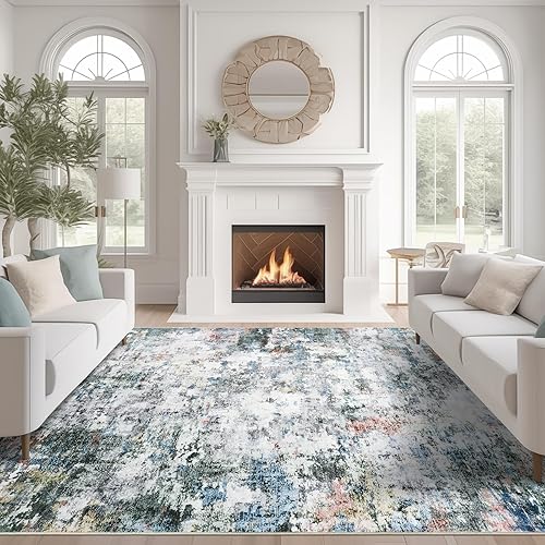 Miniatura 71 de Alfombras de área de 5 x 7 pies para sala de estar, antideslizante, lavable, resistente a las manchas, alfombra abstracta moderna de gran área