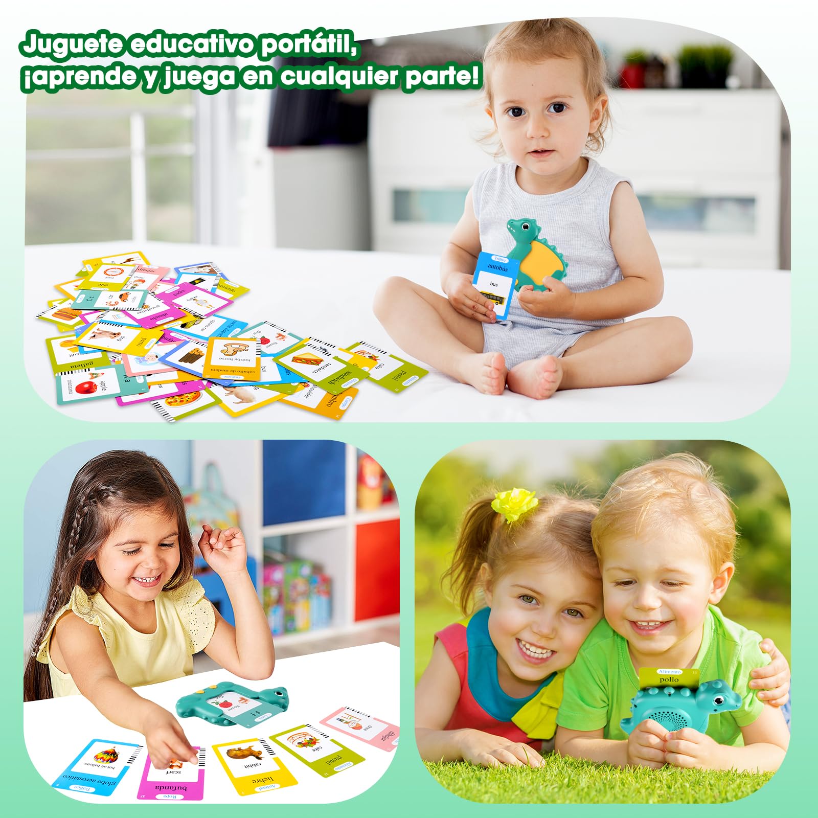 510 Palabras Juguetes niños 2 años, Tarjetas parlantes español para niños de 2 a 6 años, Juguetes educativos 2 años, Juguetes Educativas Audibles Verde (Español/Inglés/Bilingüe)
