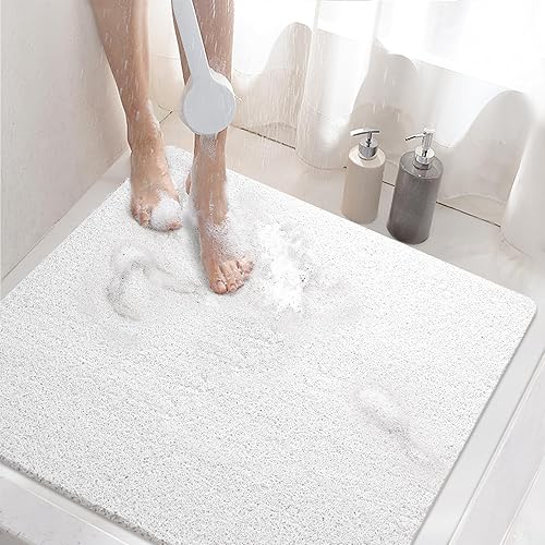 Miniatura 12 de HITSLAM Tapete de ducha antideslizante, 24 x 16 pulgadas, tapete de baño para bañera con orificios de drenaje, tapete de bañera de PVC tipo loofah
