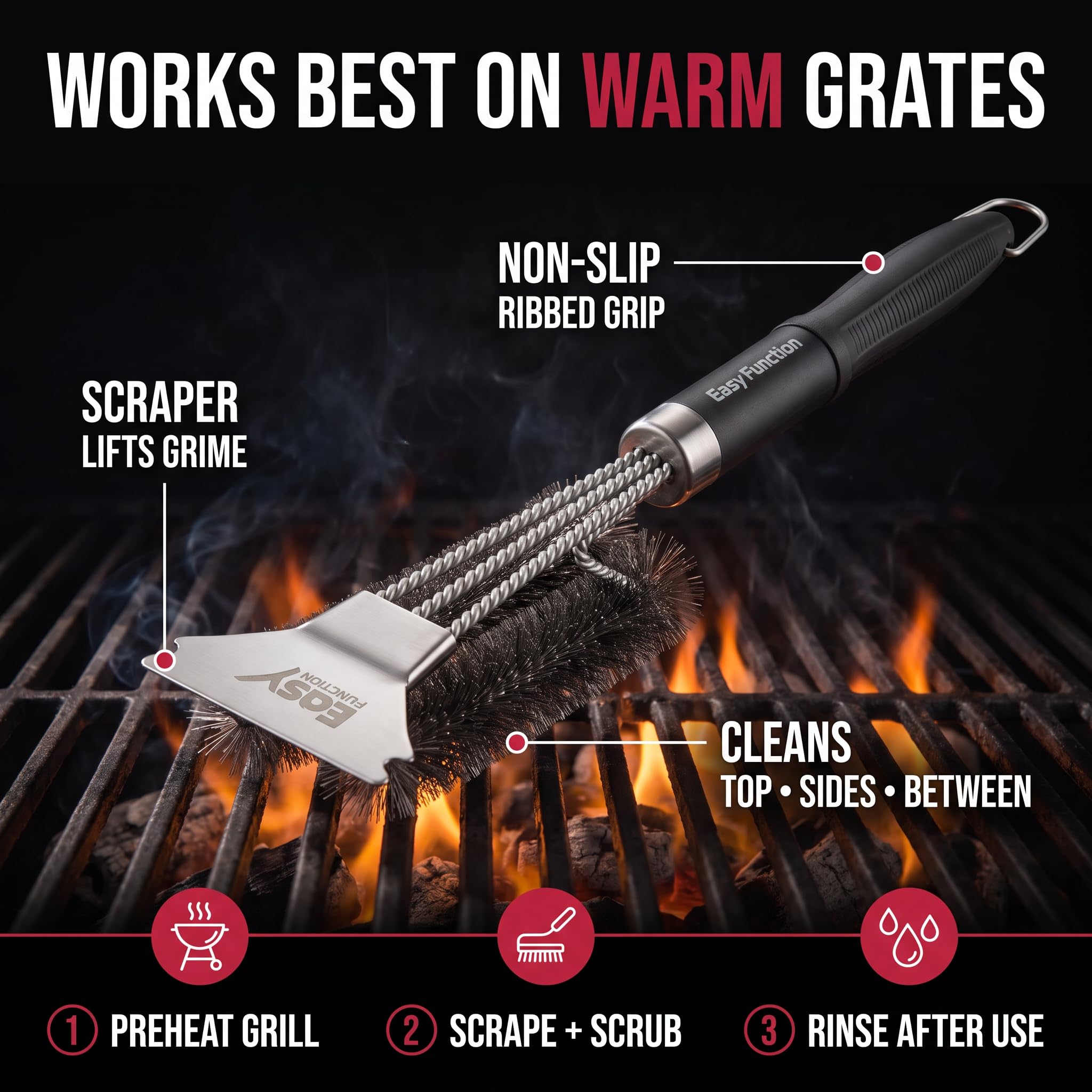 43 cm Cepillo y Rascador para Parrilla - Cepillo de Limpieza de Acero Inoxidable para Parrillas de Gas, Carbón, Eléctricas y Rejillas de Parrilla, Accesorios para Parrillas Weber