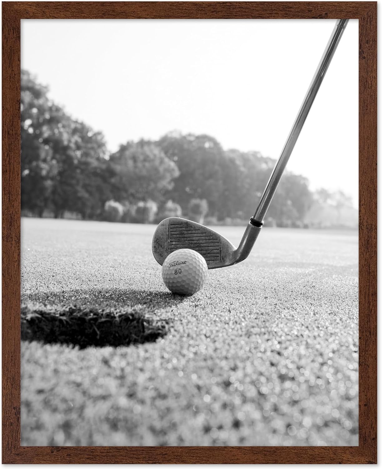 Poster Master Golf Poster - Golf Club Print - Ball Art - Sports Design - Course Print - Black and White Image - Photography Piece - Great Living Room or Office Wall Decor - 8x10 Brown Framed