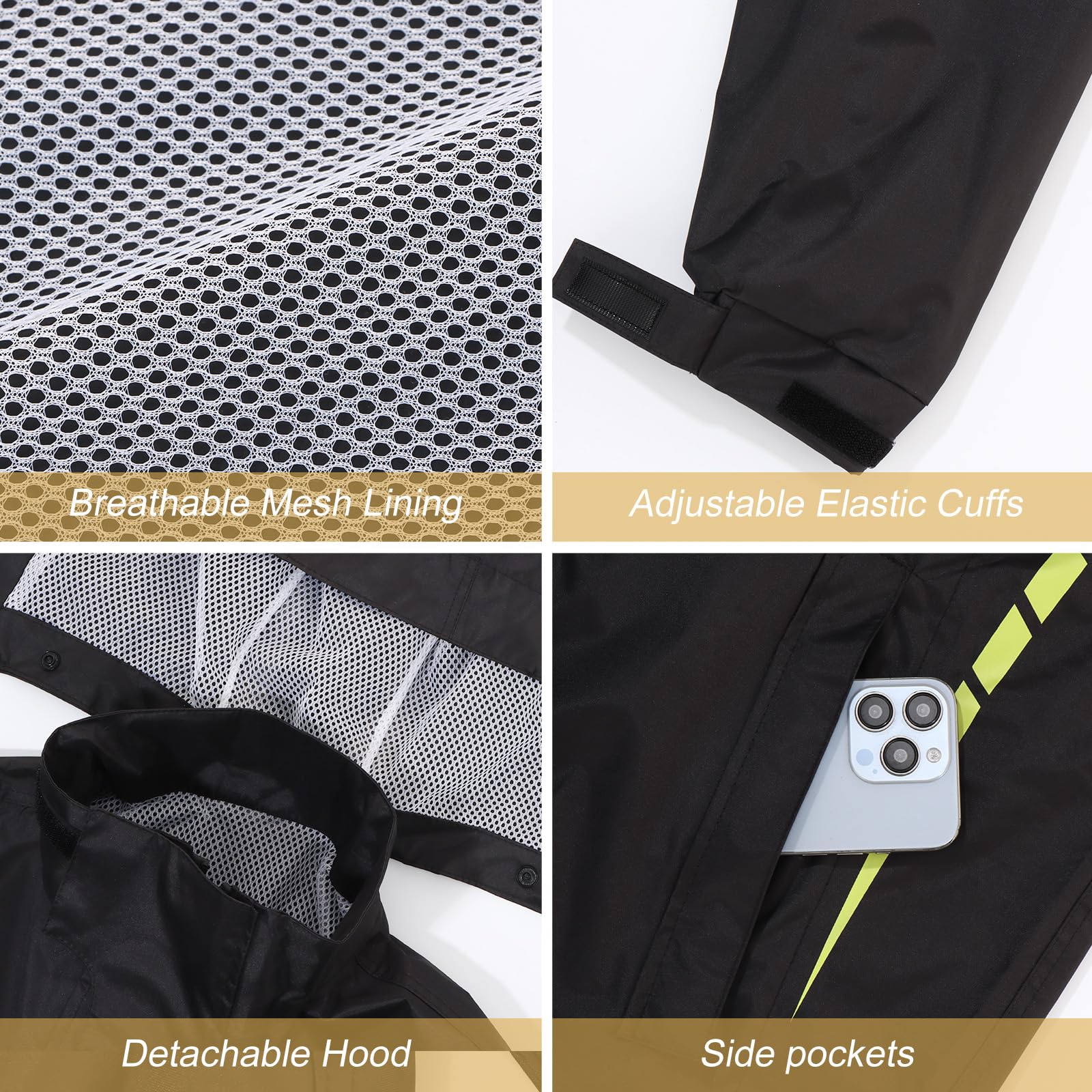 Impermeables masculinos chaquetas impermeables y pantalones largos impermeables masculinos y femeninos chaquetas de capucha para bicicletas de motocicleta y tiras reflectantes de Seguridad